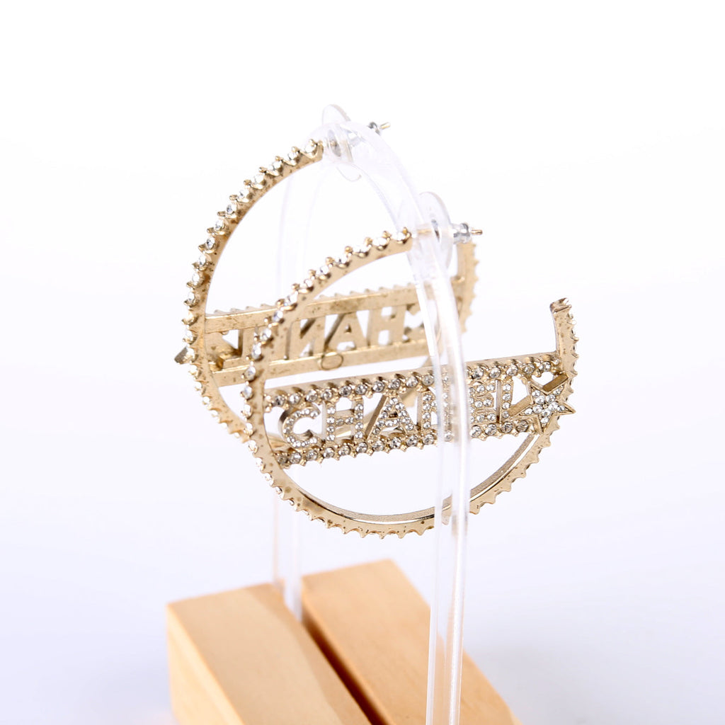Logo Crystal Star Hoop Earrings Gold