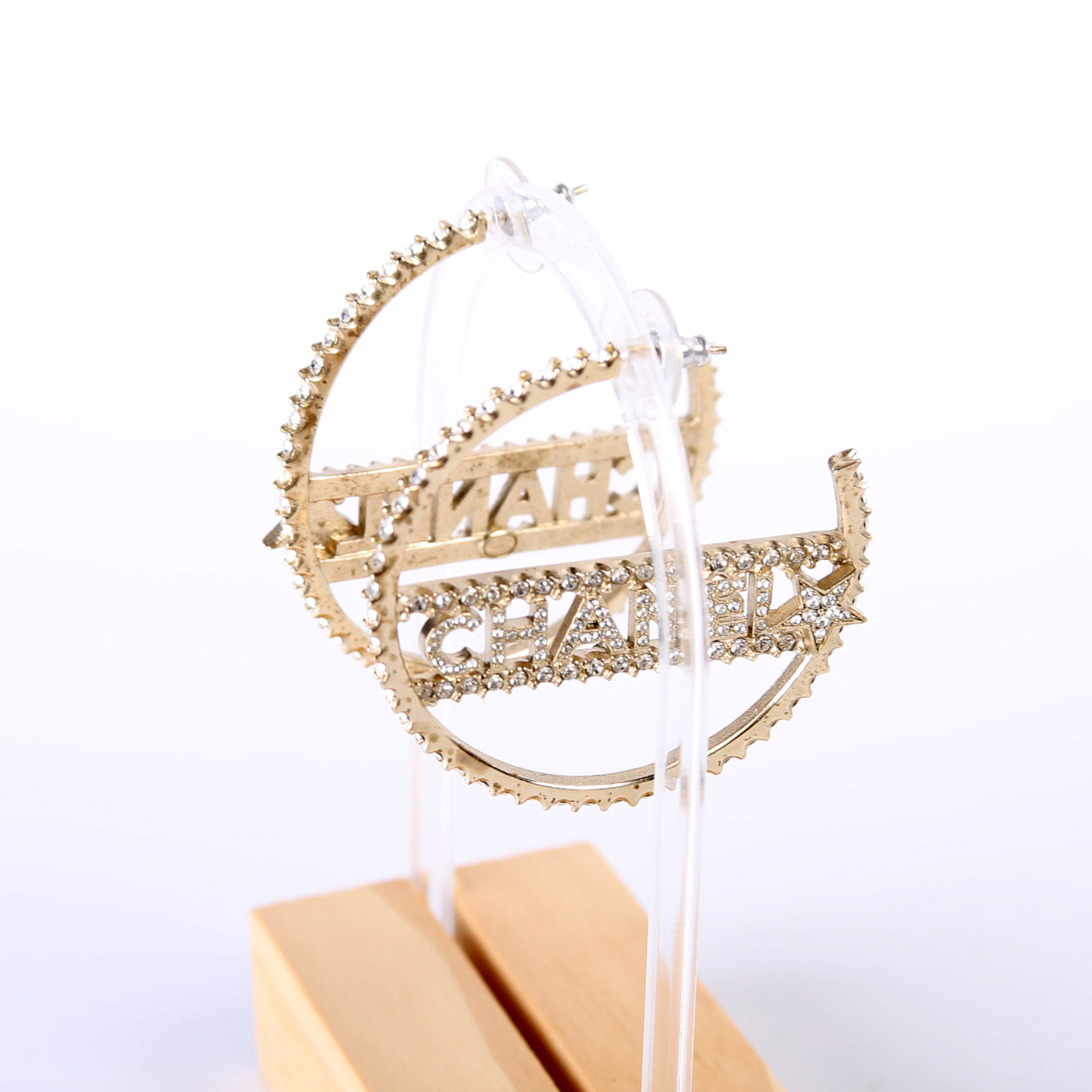Logo Crystal Star Hoop Earrings Gold