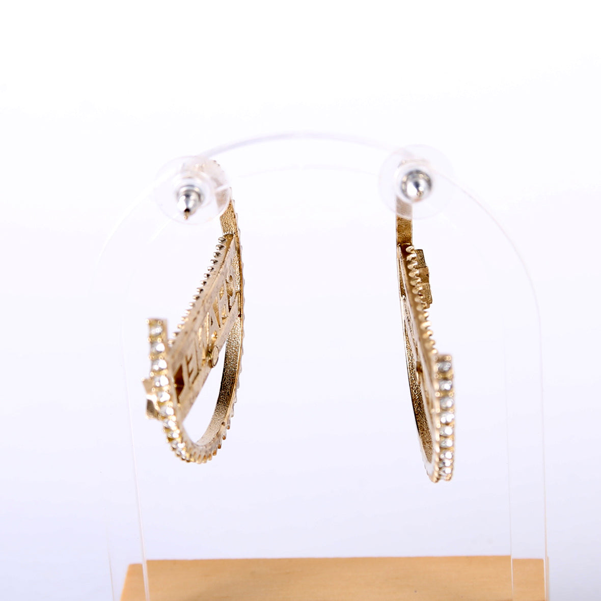 Logo Crystal Star Hoop Earrings Gold