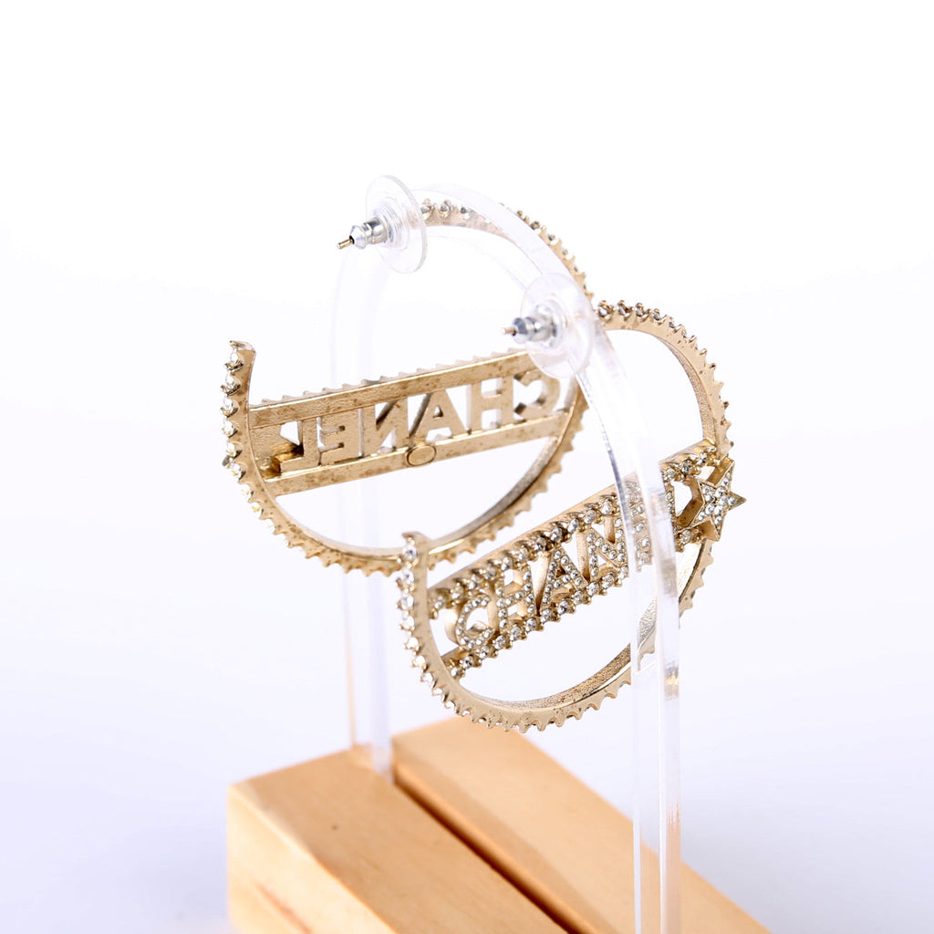 Logo Crystal Star Hoop Earrings Gold
