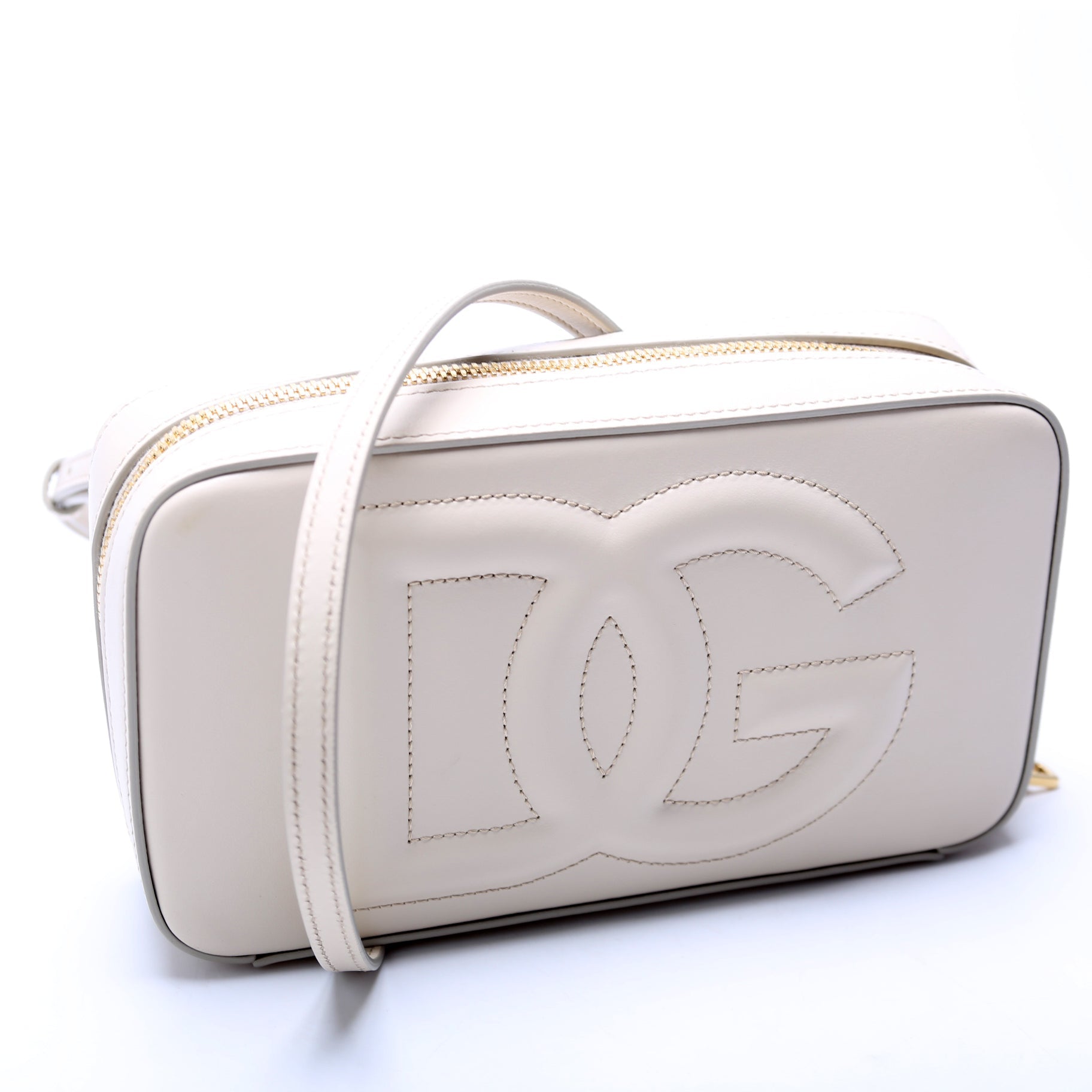 DG Logo Calfskin Small Camera Bag White