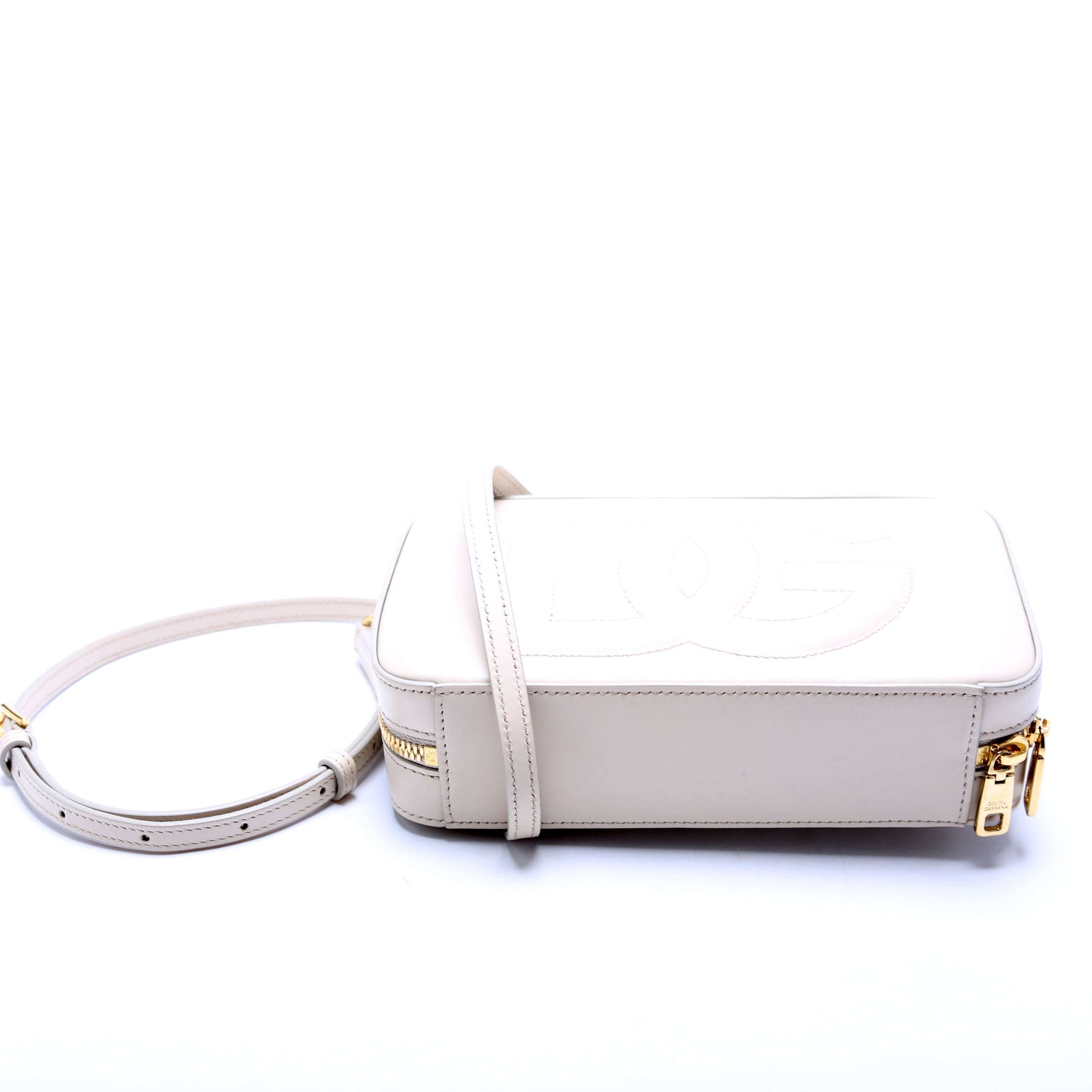 DG Logo Calfskin Small Camera Bag White