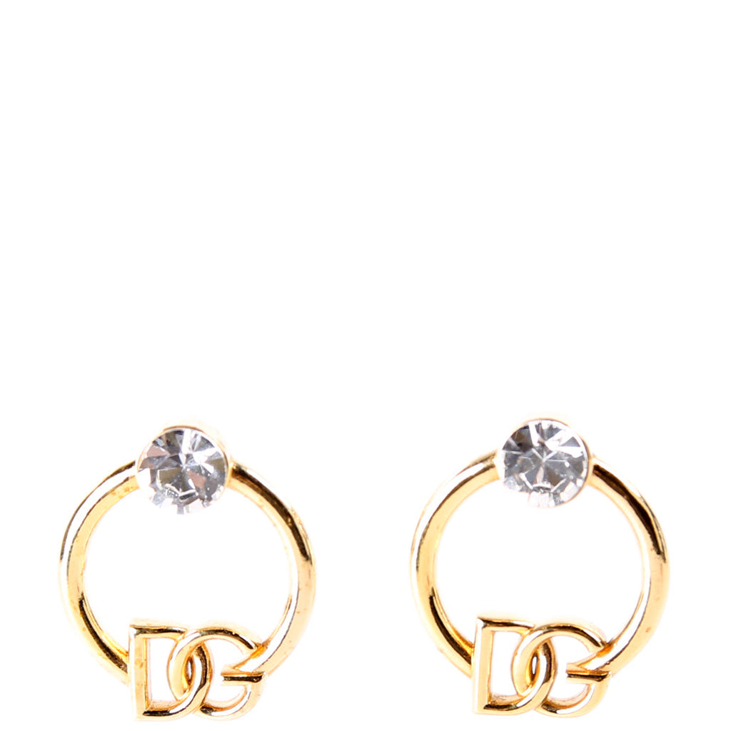 Logo Hoop Earrings With Rhinestone Gold