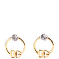 Logo Hoop Earrings With Rhinestone Gold