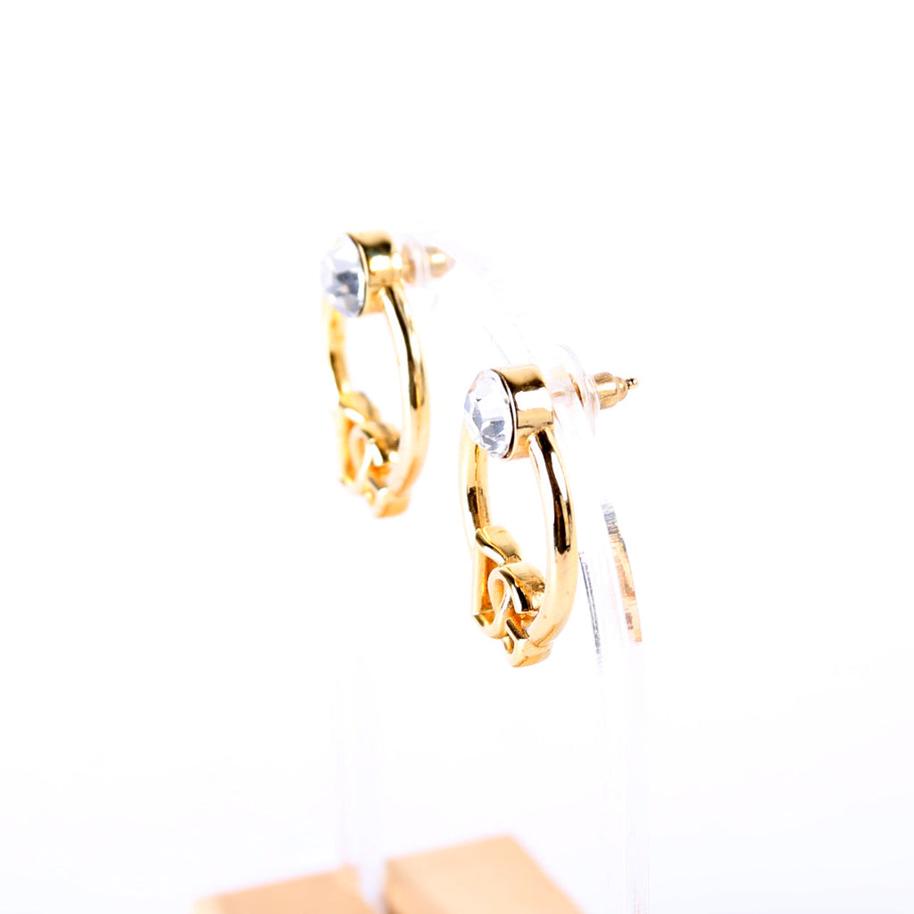 Logo Hoop Earrings With Rhinestone Gold