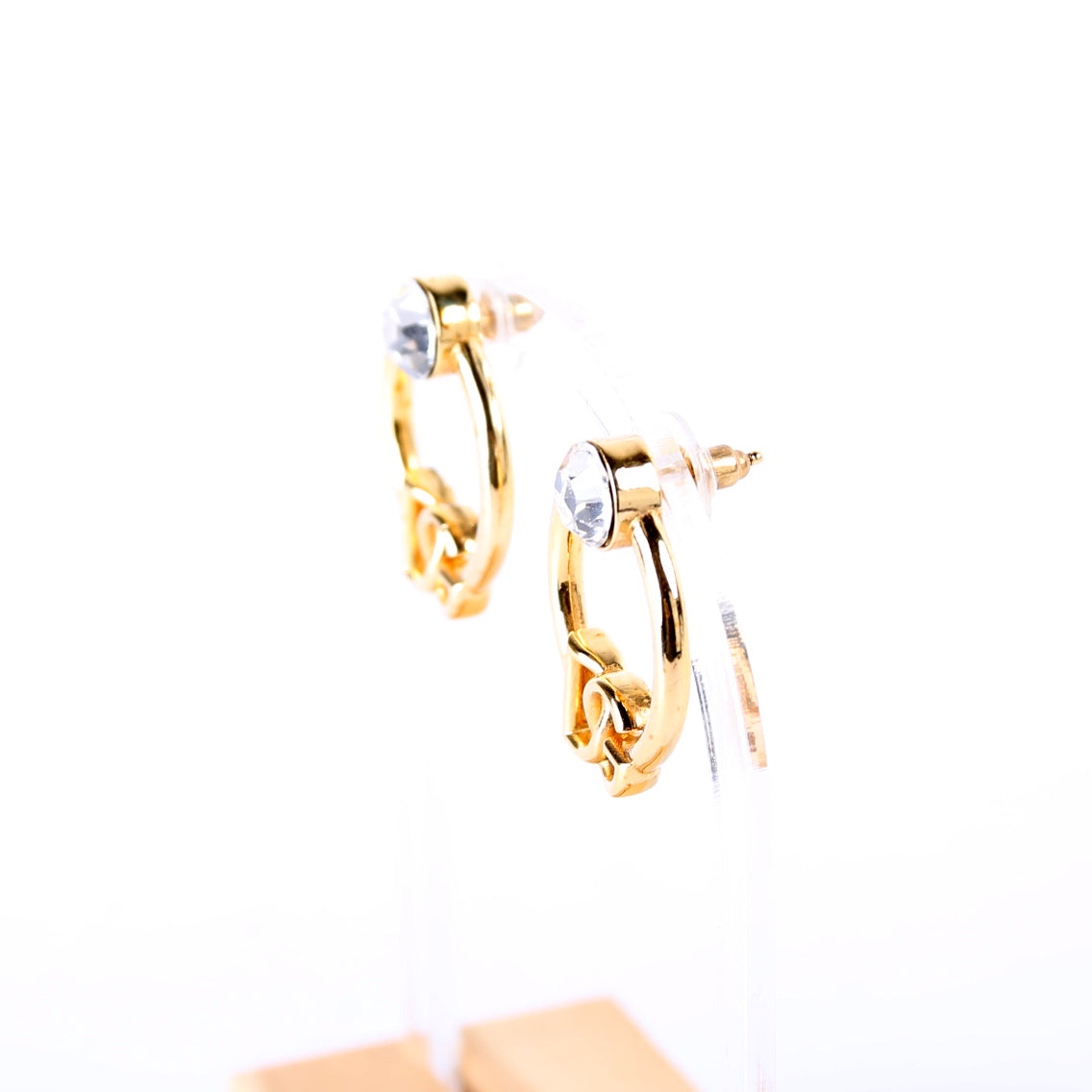 Logo Hoop Earrings With Rhinestone Gold