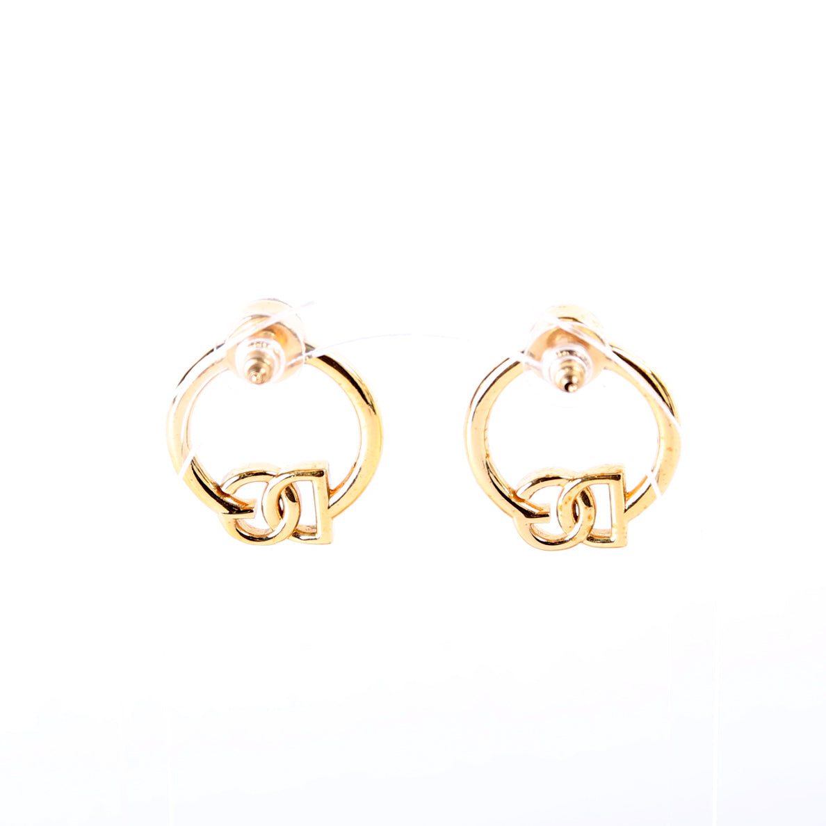 Logo Hoop Earrings With Rhinestone Gold