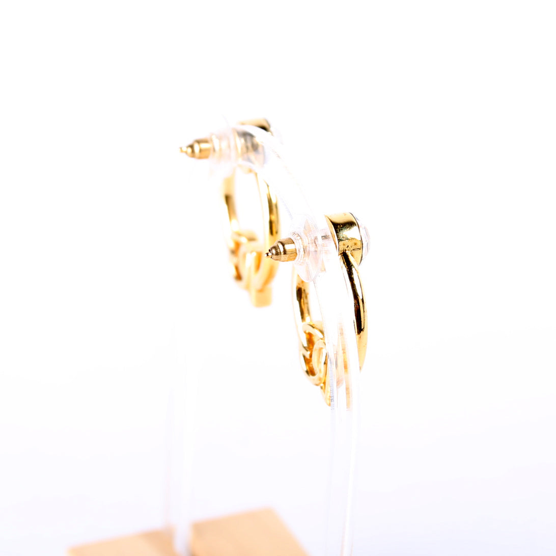 Logo Hoop Earrings With Rhinestone Gold