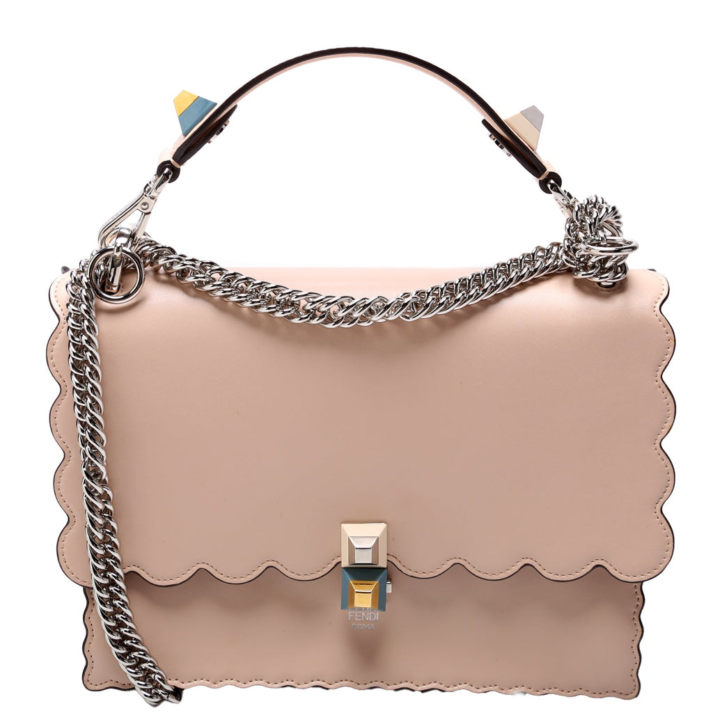 Kan I Scalloped Leather Studded Shoulder Bag Nude