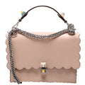 Kan I Scalloped Leather Studded Shoulder Bag Nude