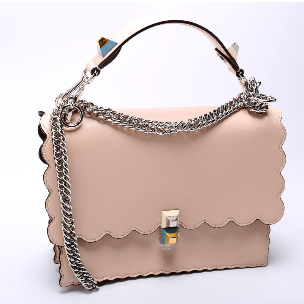 Kan I Scalloped Leather Studded Shoulder Bag Nude