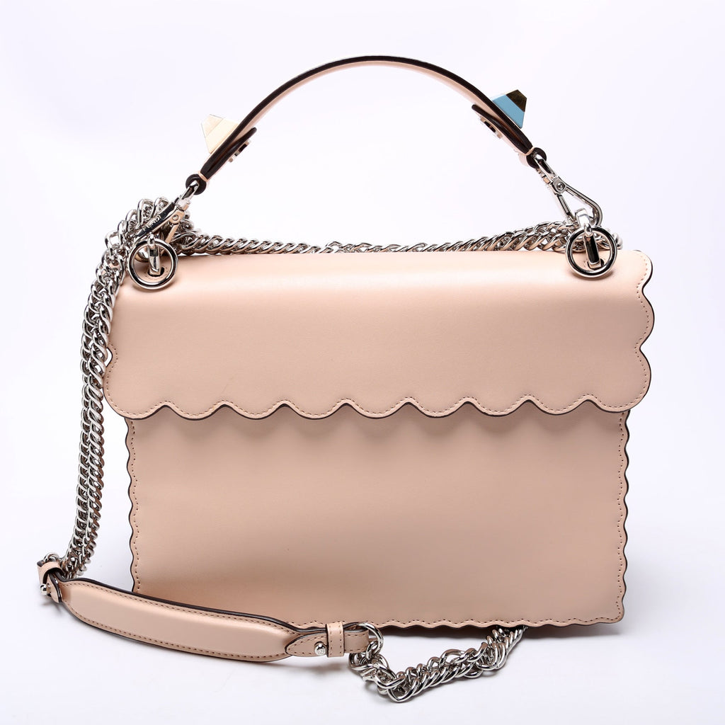 Kan I Scalloped Leather Studded Shoulder Bag Nude