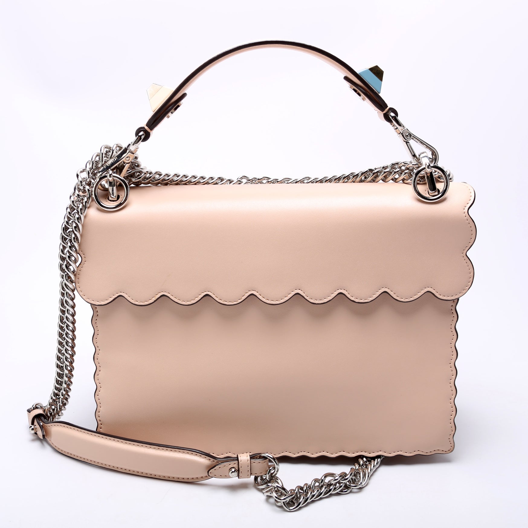 Kan I Scalloped Leather Studded Shoulder Bag Nude