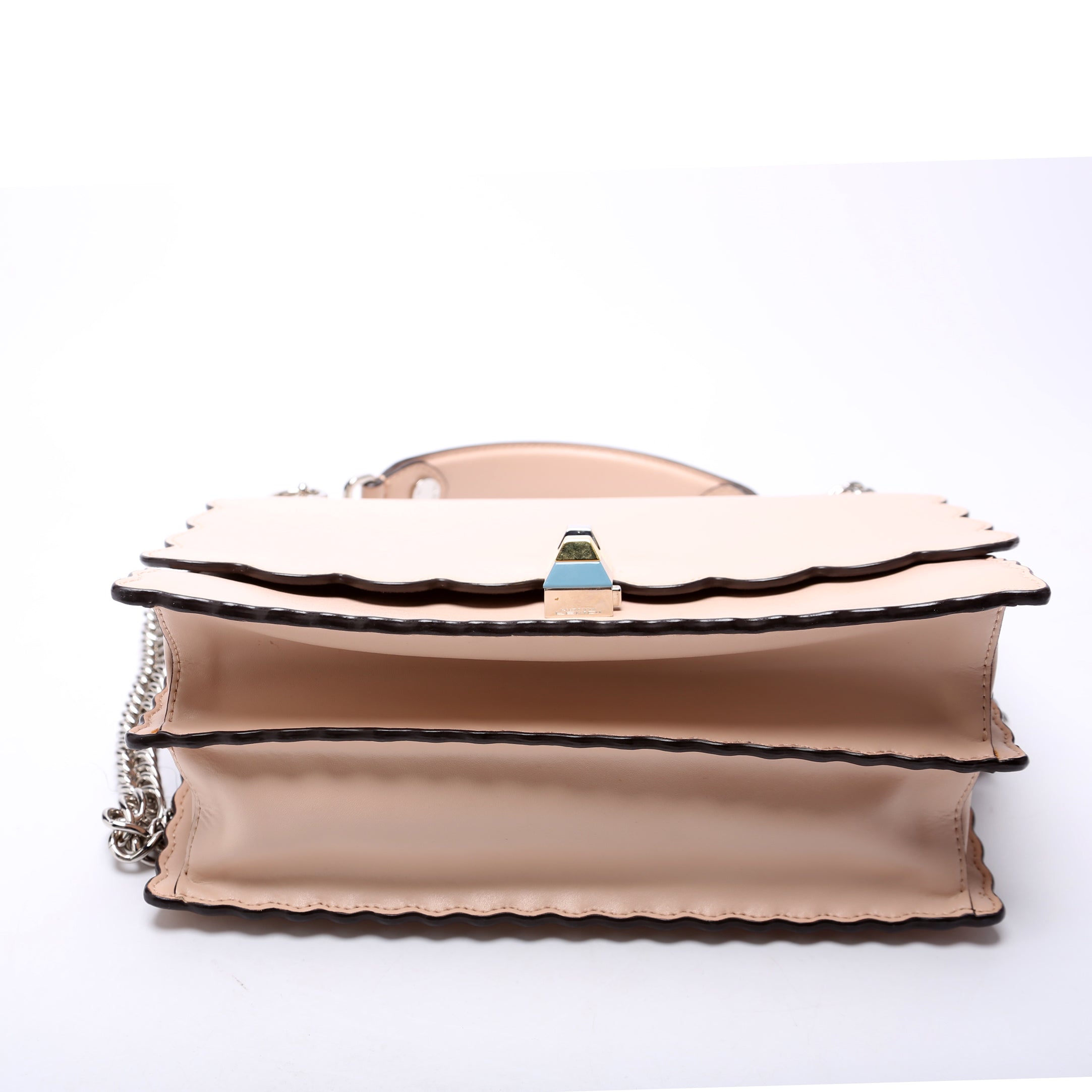 Kan I Scalloped Leather Studded Shoulder Bag Nude