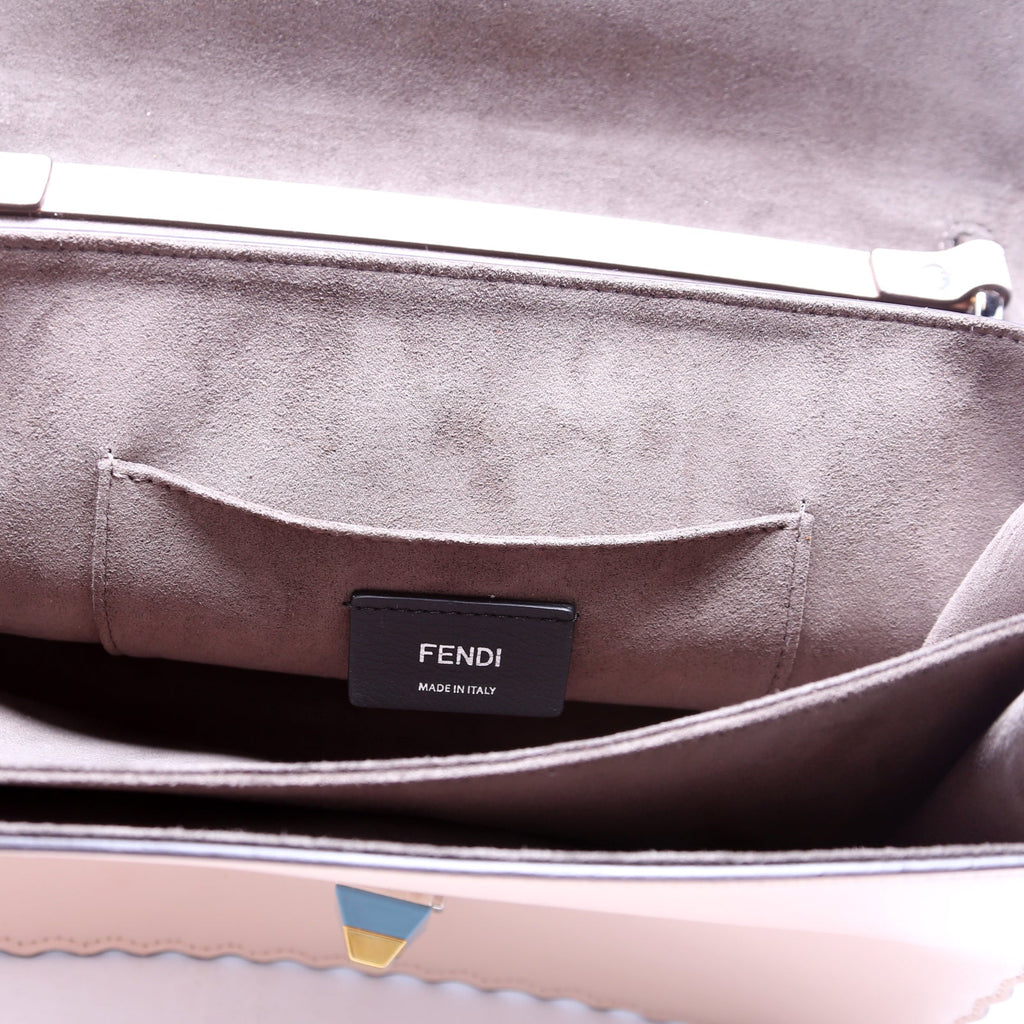 Kan I Scalloped Leather Studded Shoulder Bag Nude