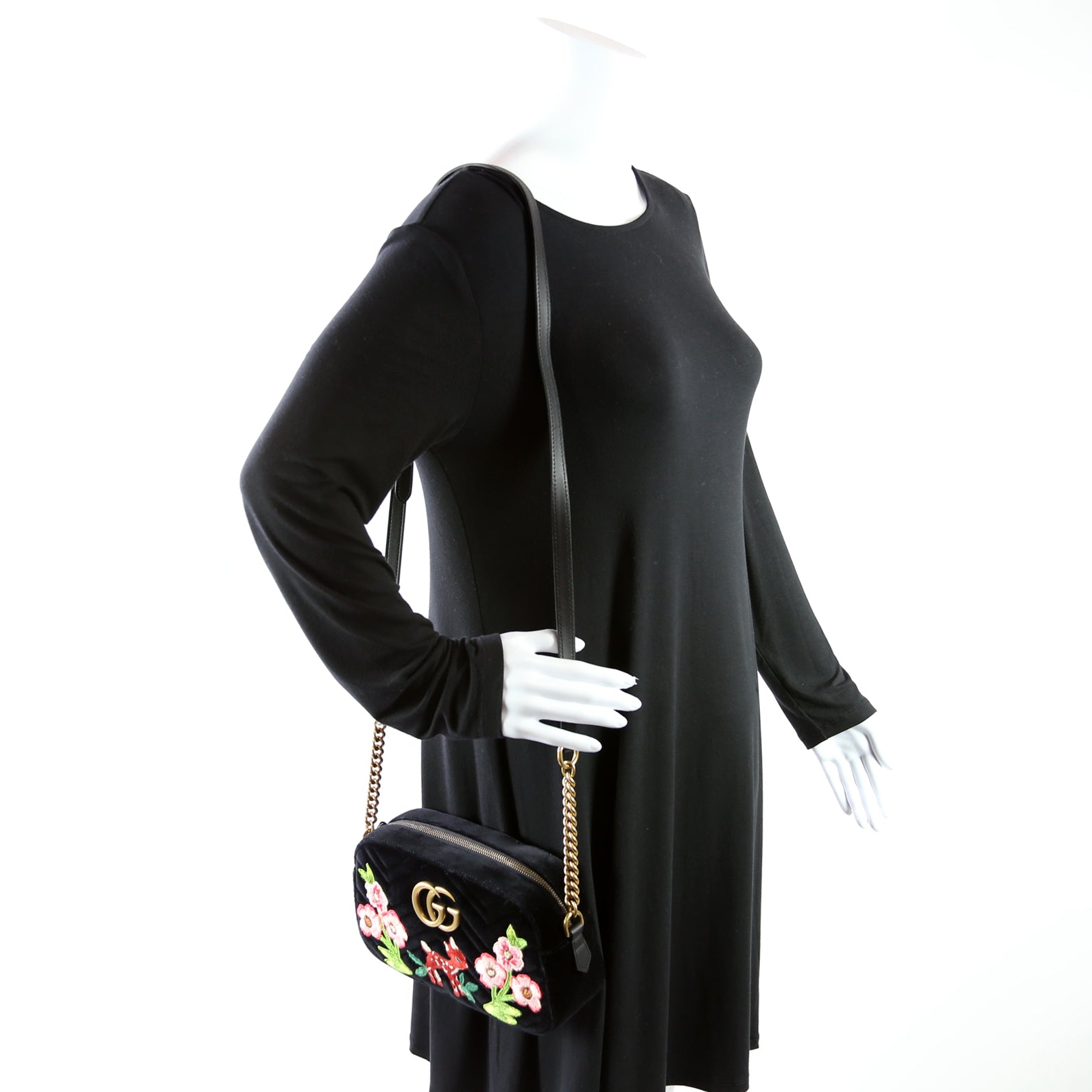 447632 Marmont Small Velvet Camera Bag Black