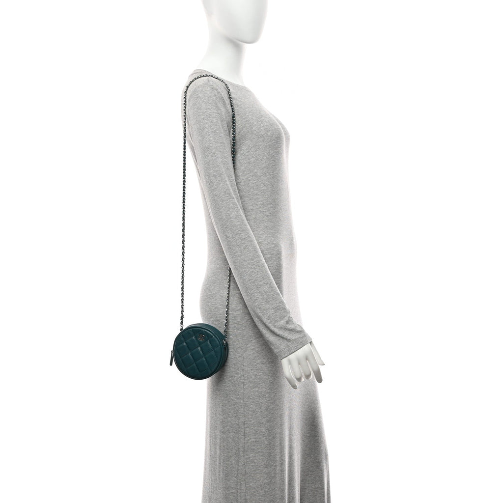 Chanel Caviar Quilted Round Clutch With Chain Green