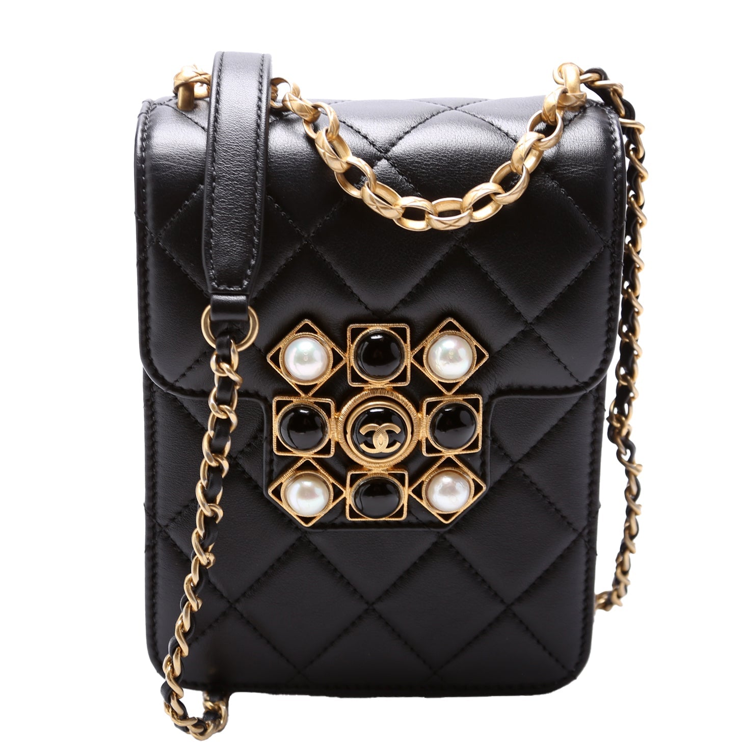 North South Flap Bag Pearl/Resin CC Quilted Lambskin 30M
