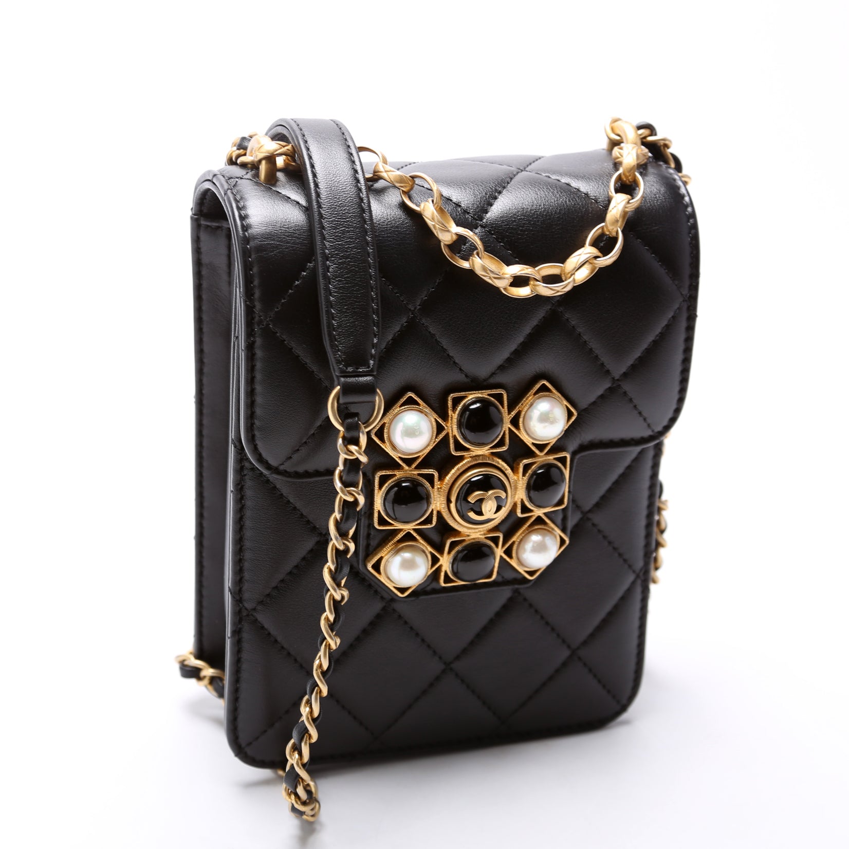 North South Flap Bag Pearl/Resin CC Quilted Lambskin 30M