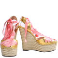 Gucci Ribbon Straps Espadrille Wedge Sandals Size 38.5