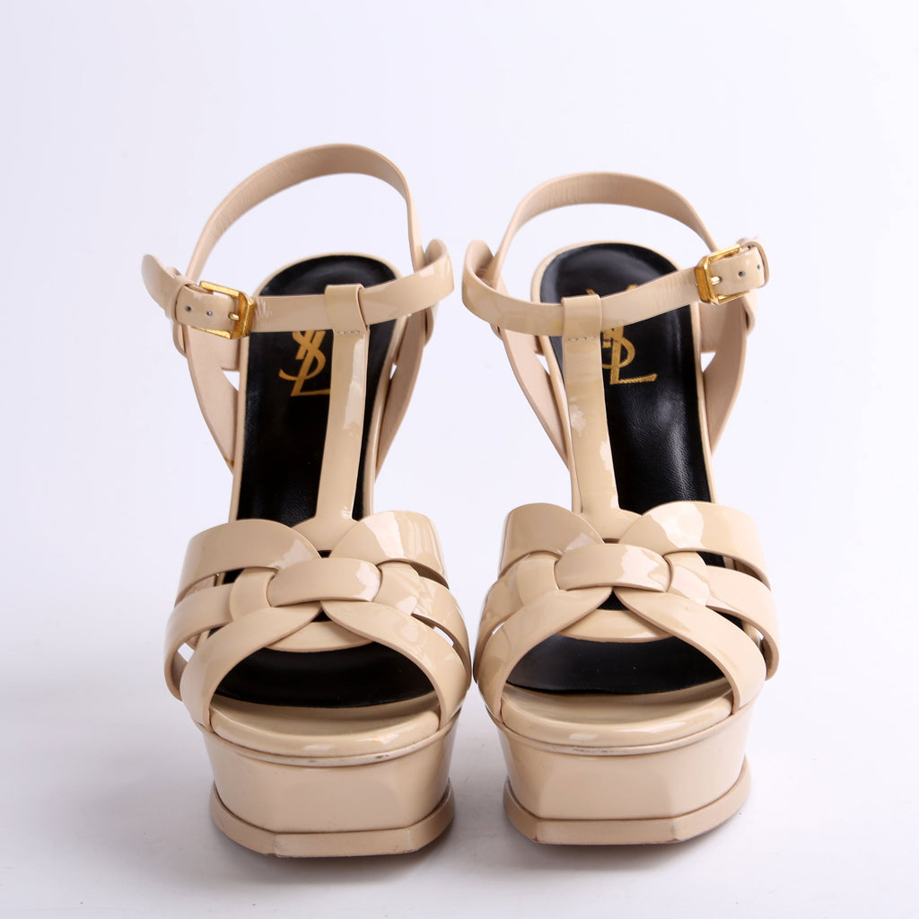 SAINT LAURENT Patent Tribute Platform Sandal Heels Size 39