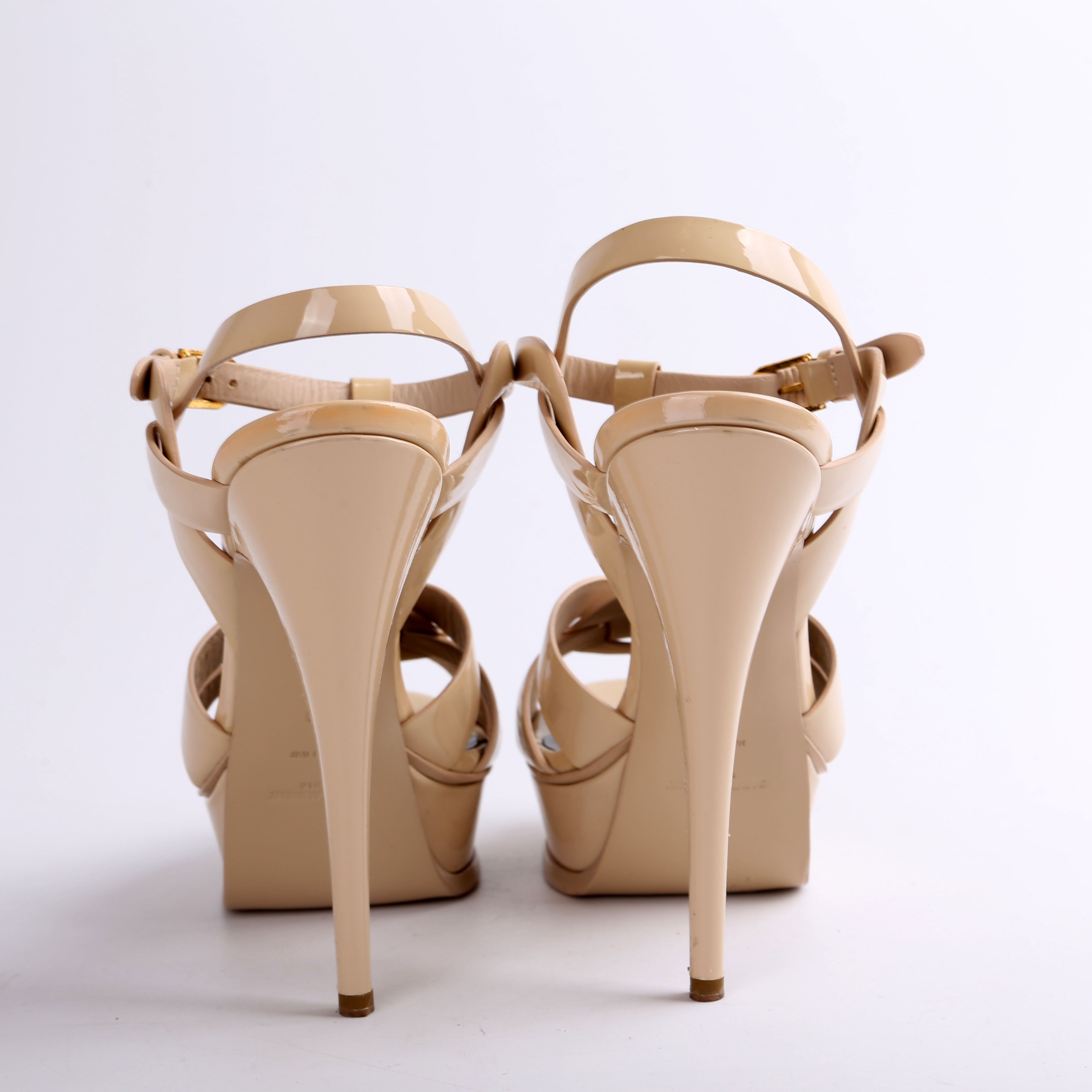 SAINT LAURENT Patent Tribute Platform Sandal Heels Size 39