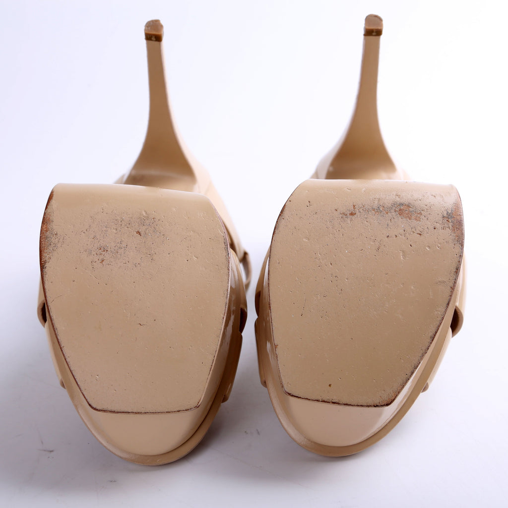 SAINT LAURENT Patent Tribute Platform Sandal Heels Size 39
