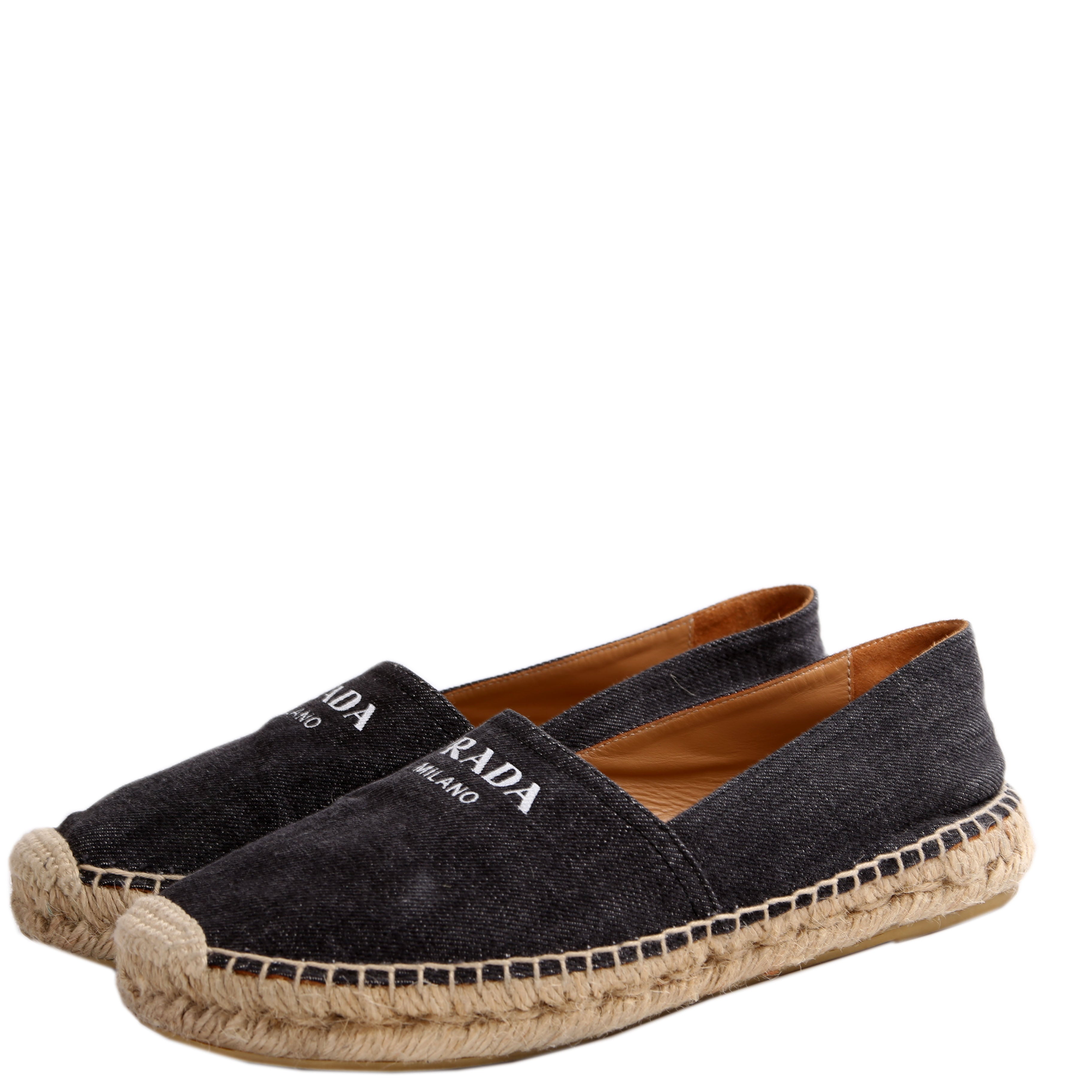 Prada Black Denim Logo Espadrilles Size 37