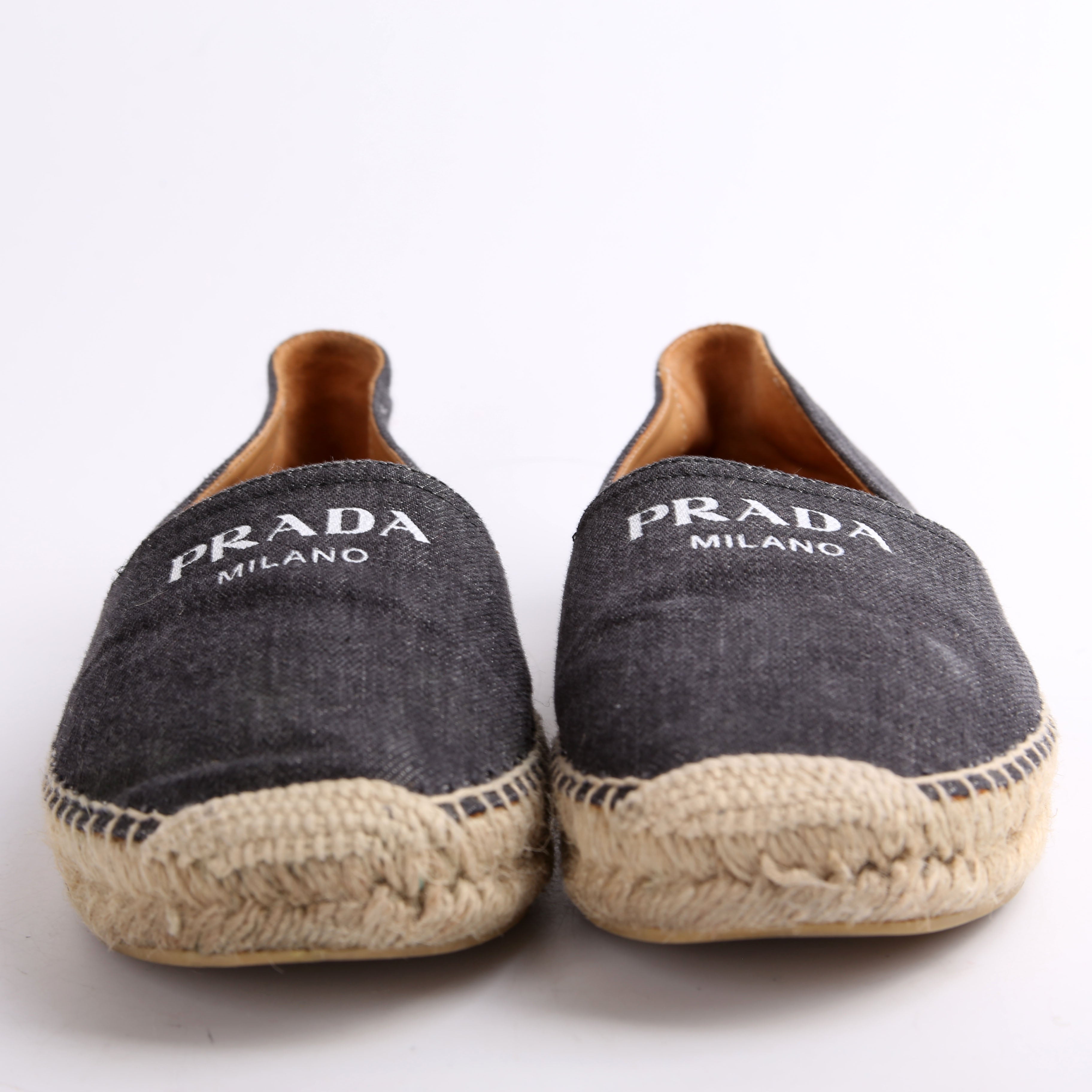 Prada Black Denim Logo Espadrilles Size 37