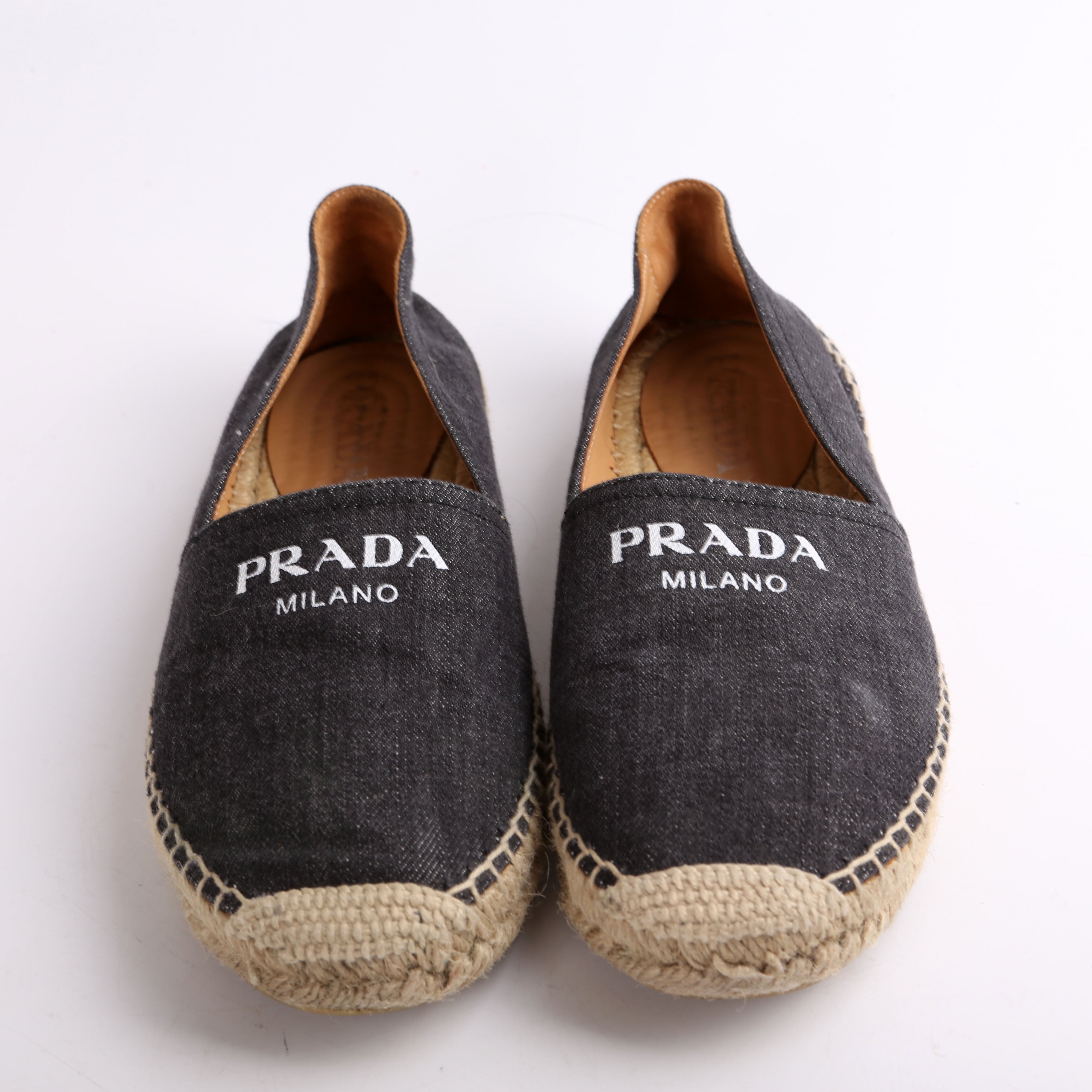 Prada Black Denim Logo Espadrilles Size 37