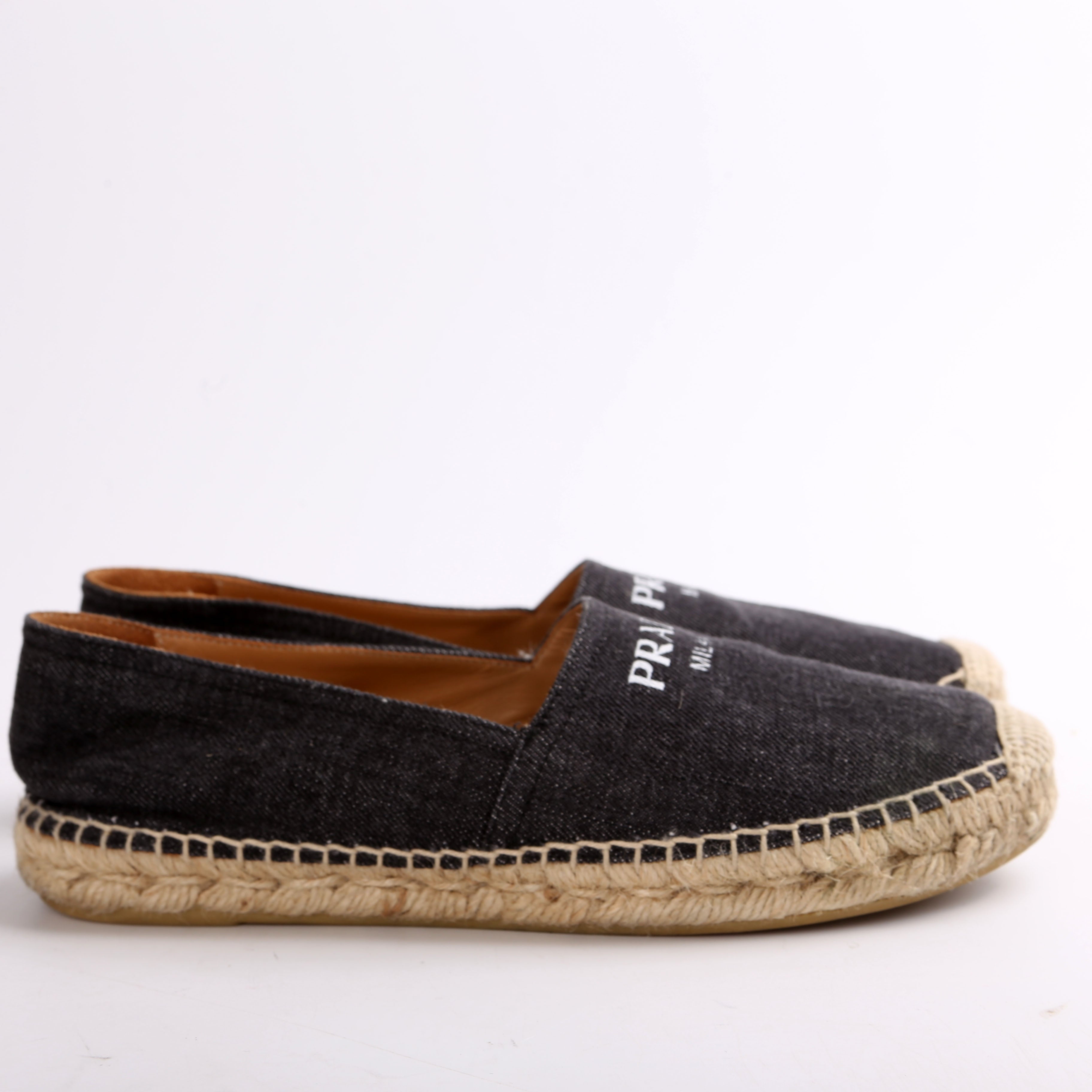 Prada Black Denim Logo Espadrilles Size 37