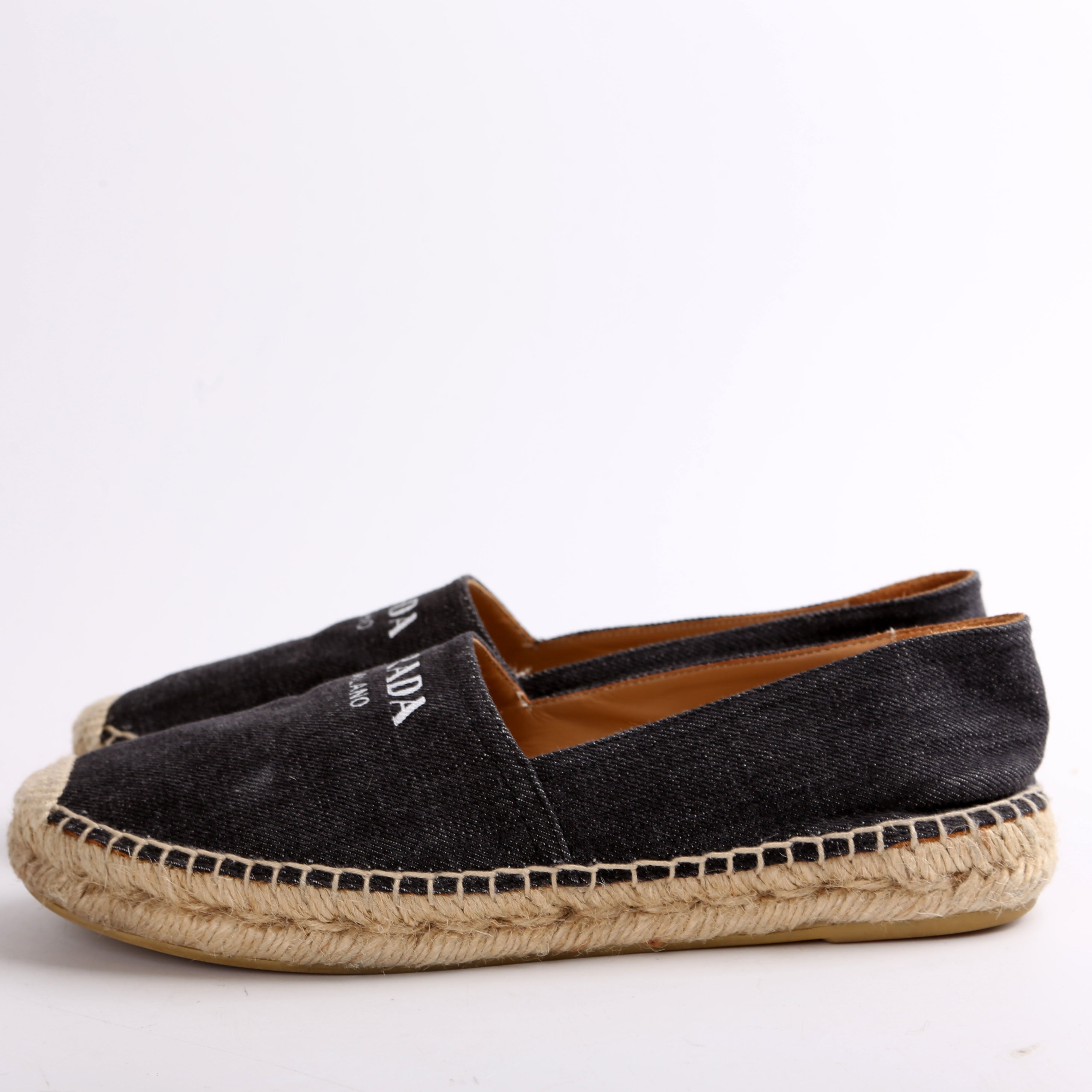 Prada Black Denim Logo Espadrilles Size 37