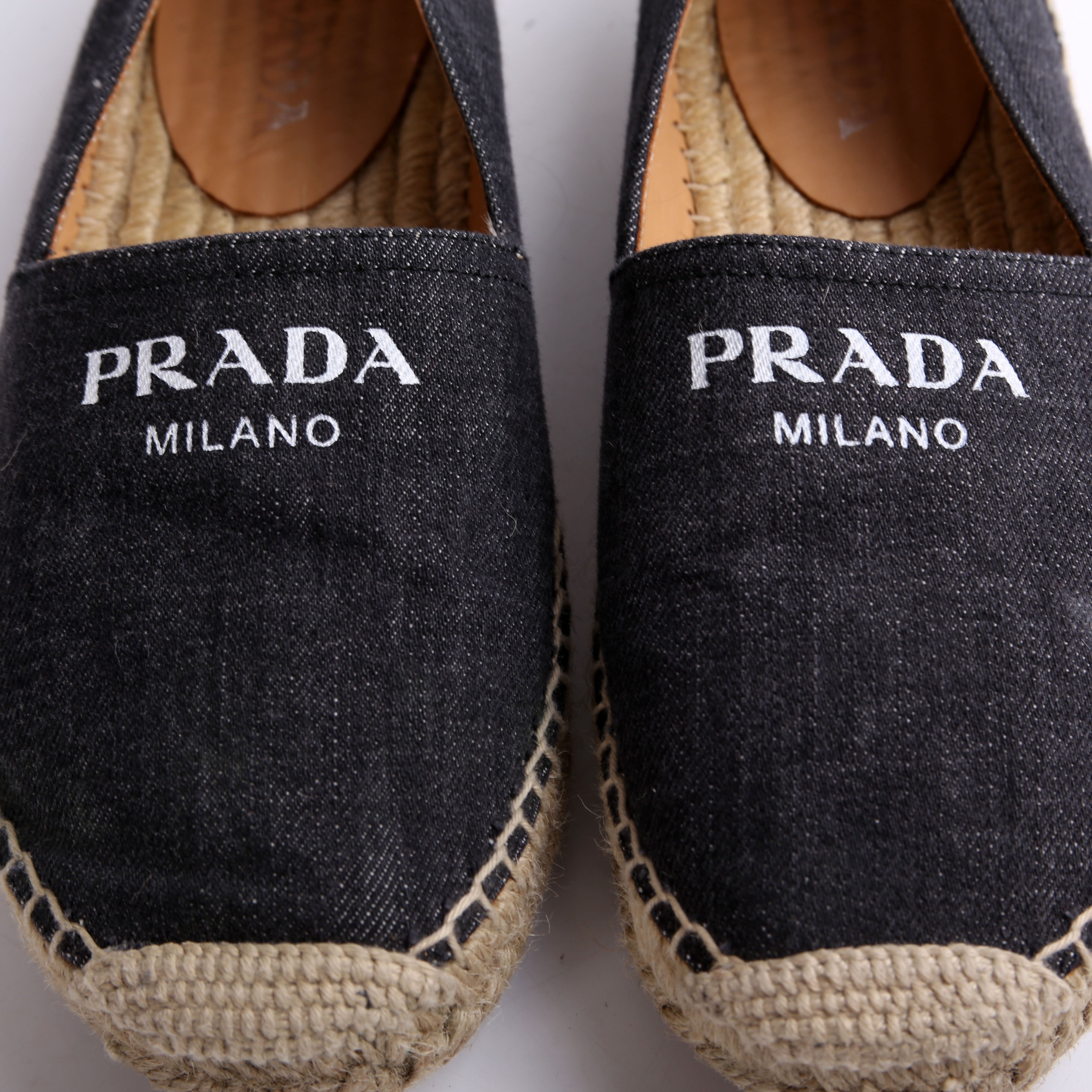 Prada Black Denim Logo Espadrilles Size 37