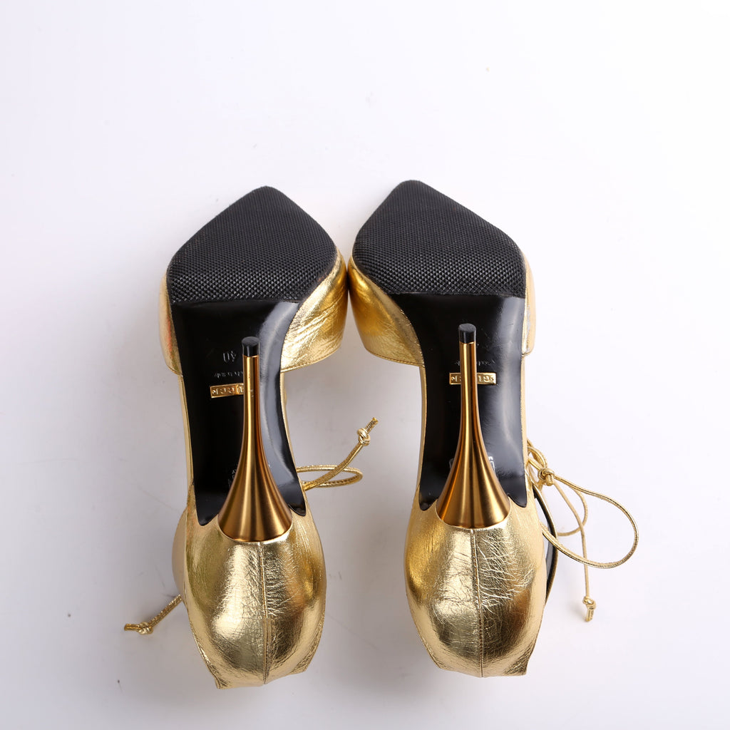 Gucci Priscilla 105MM Metallic Pumps Size 40