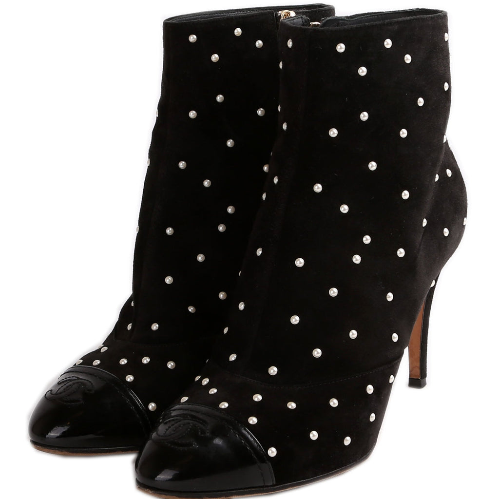 Suede Pearl Cap Toe Booties Size 38