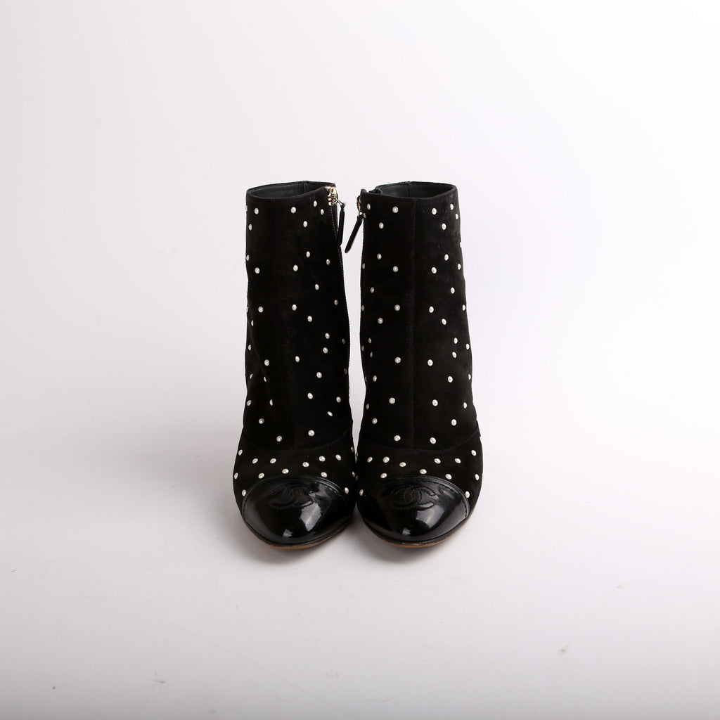 Suede Pearl Cap Toe Booties Size 38