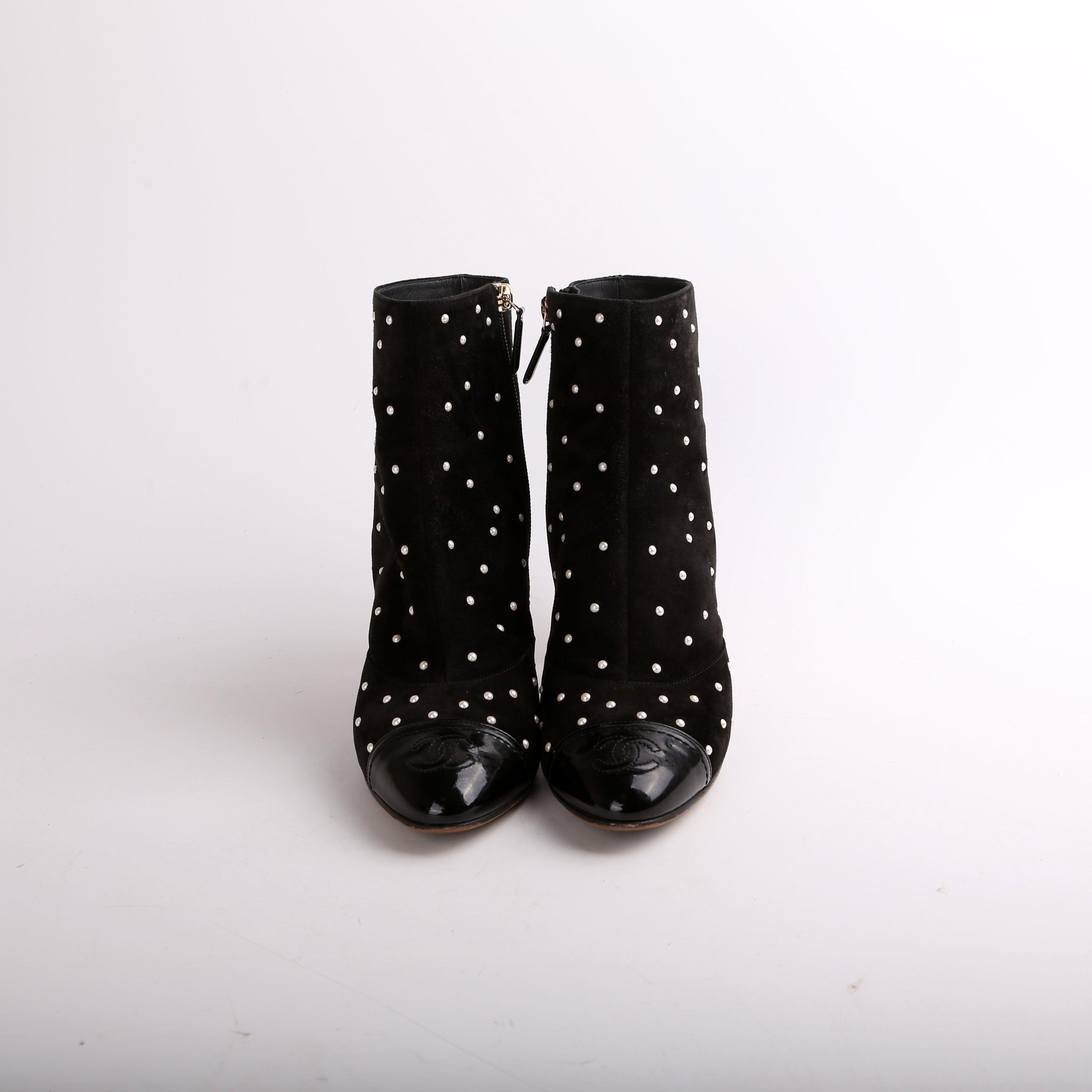 Suede Pearl Cap Toe Booties Size 38