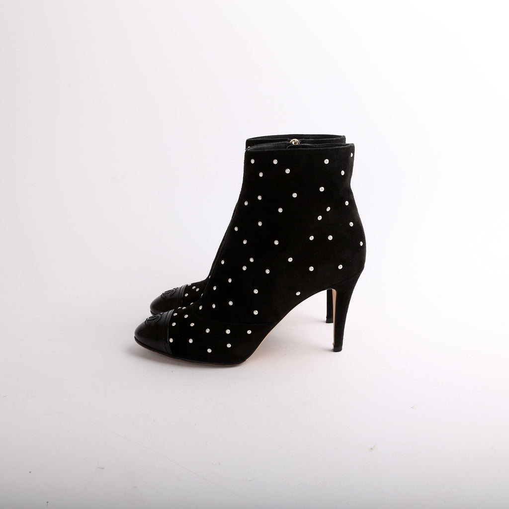 Suede Pearl Cap Toe Booties Size 38