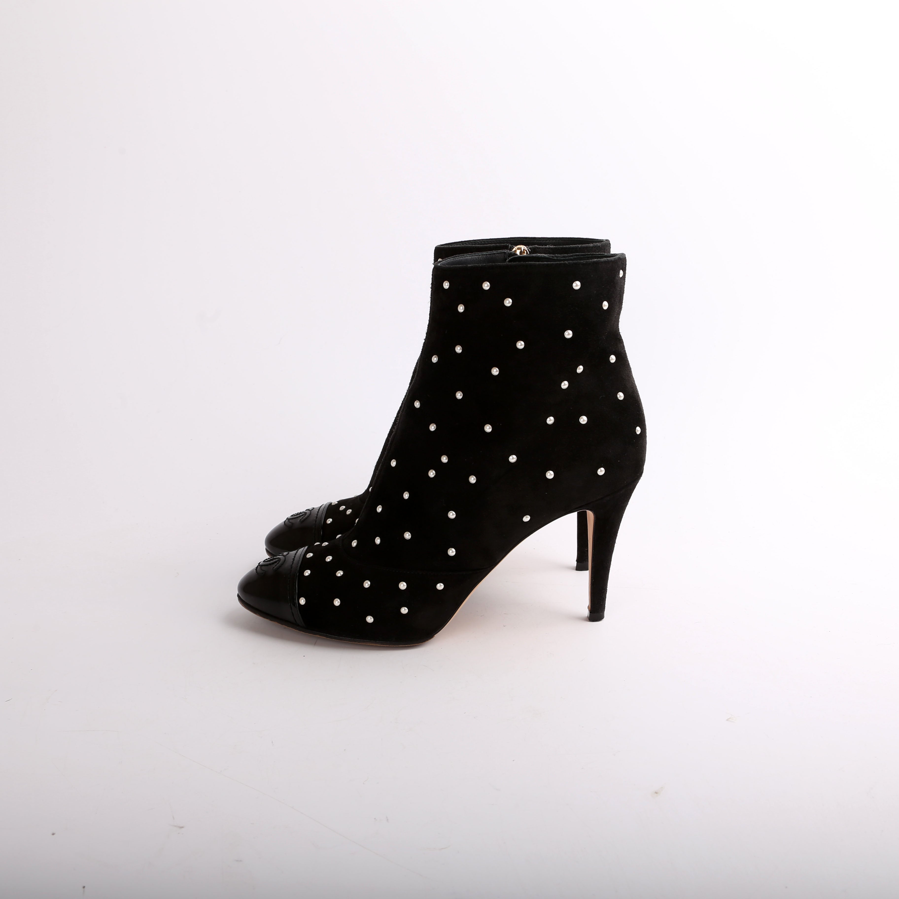 Suede Pearl Cap Toe Booties Size 38