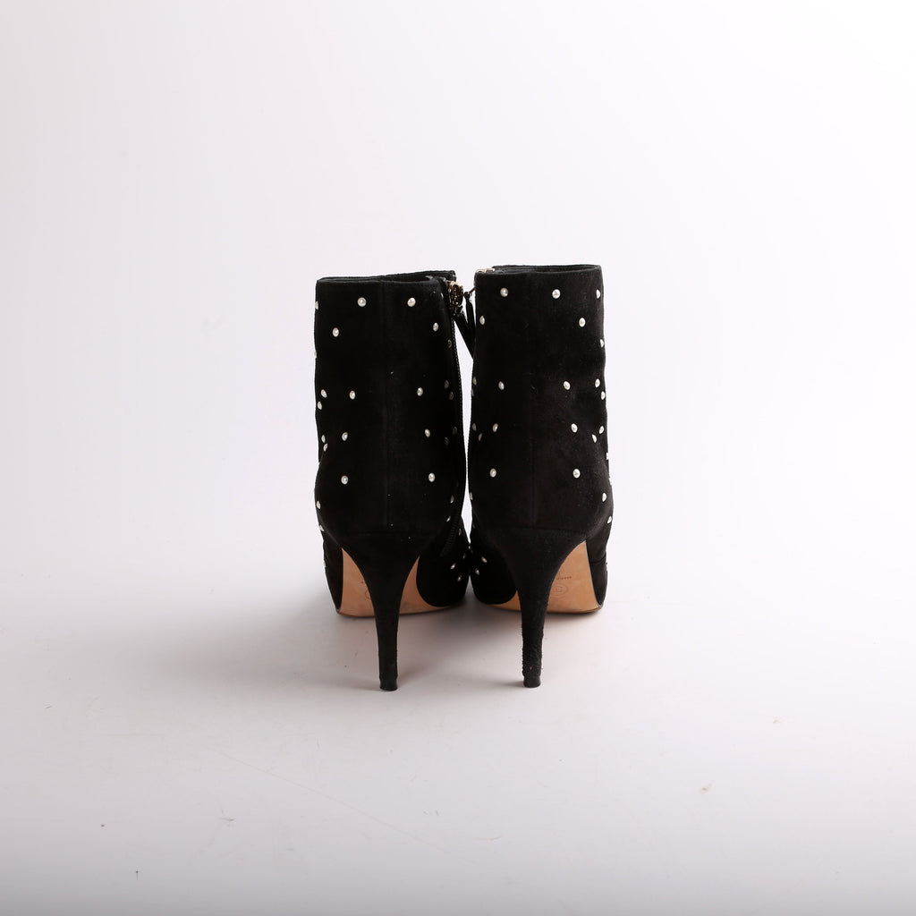 Suede Pearl Cap Toe Booties Size 38