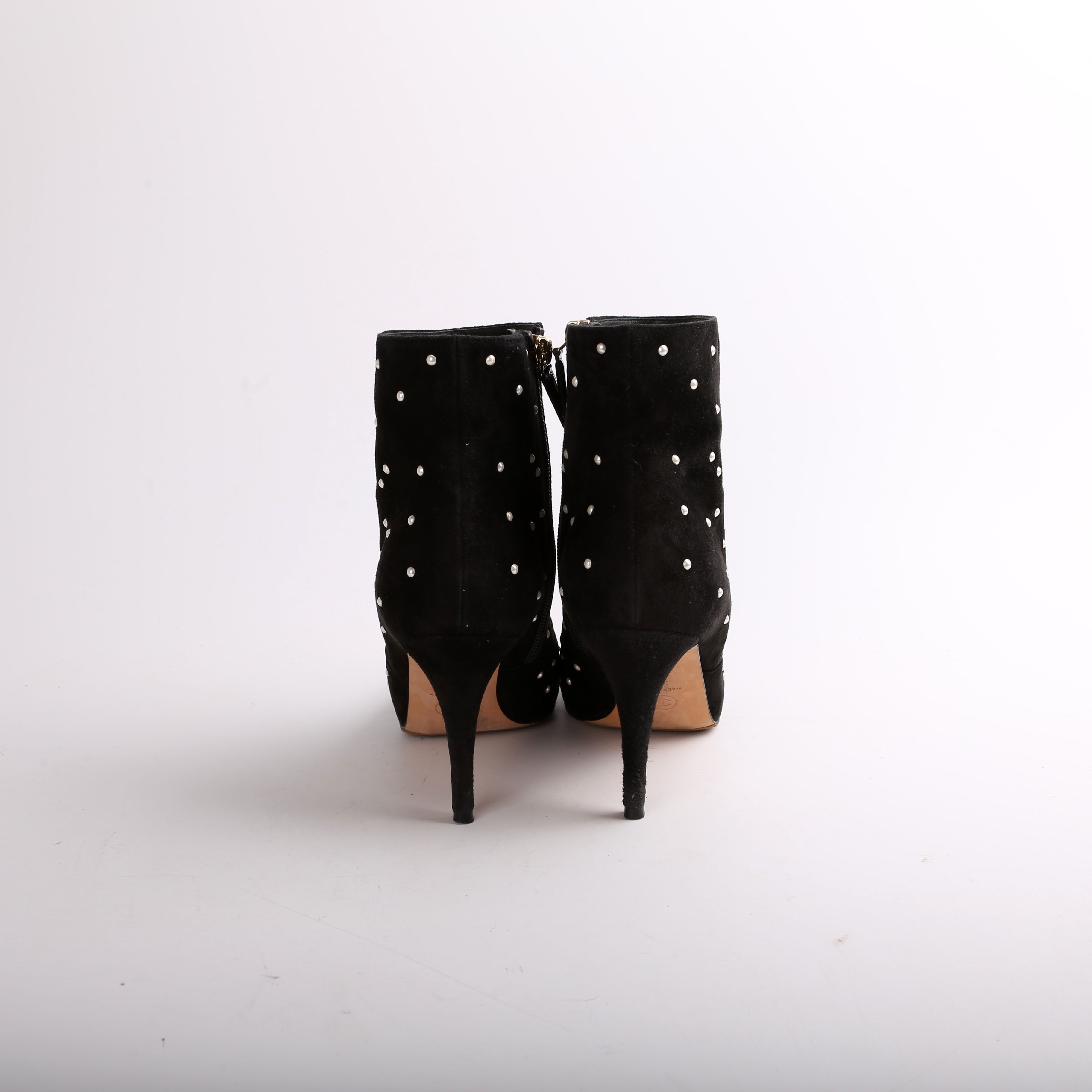 Suede Pearl Cap Toe Booties Size 38