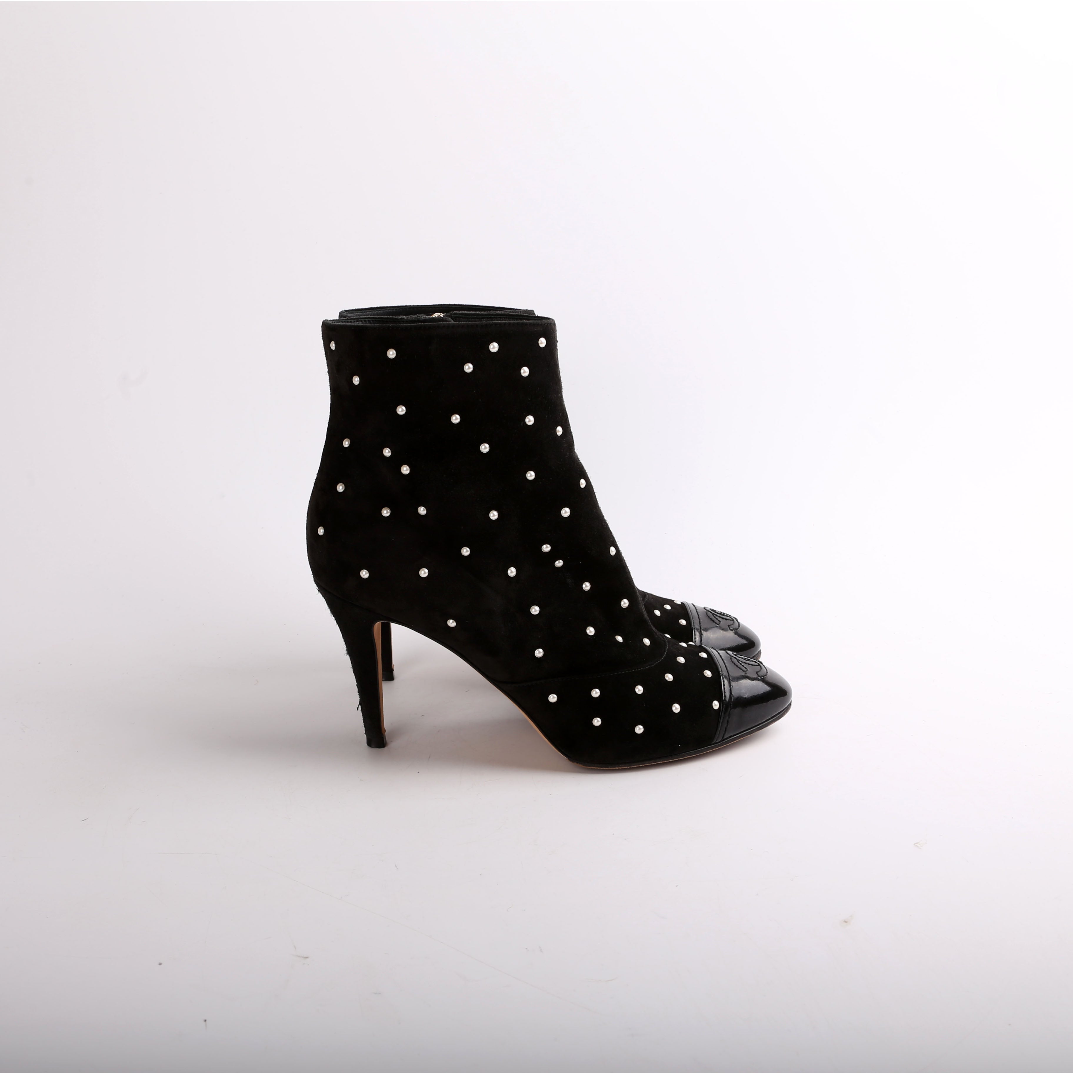 Suede Pearl Cap Toe Booties Size 38