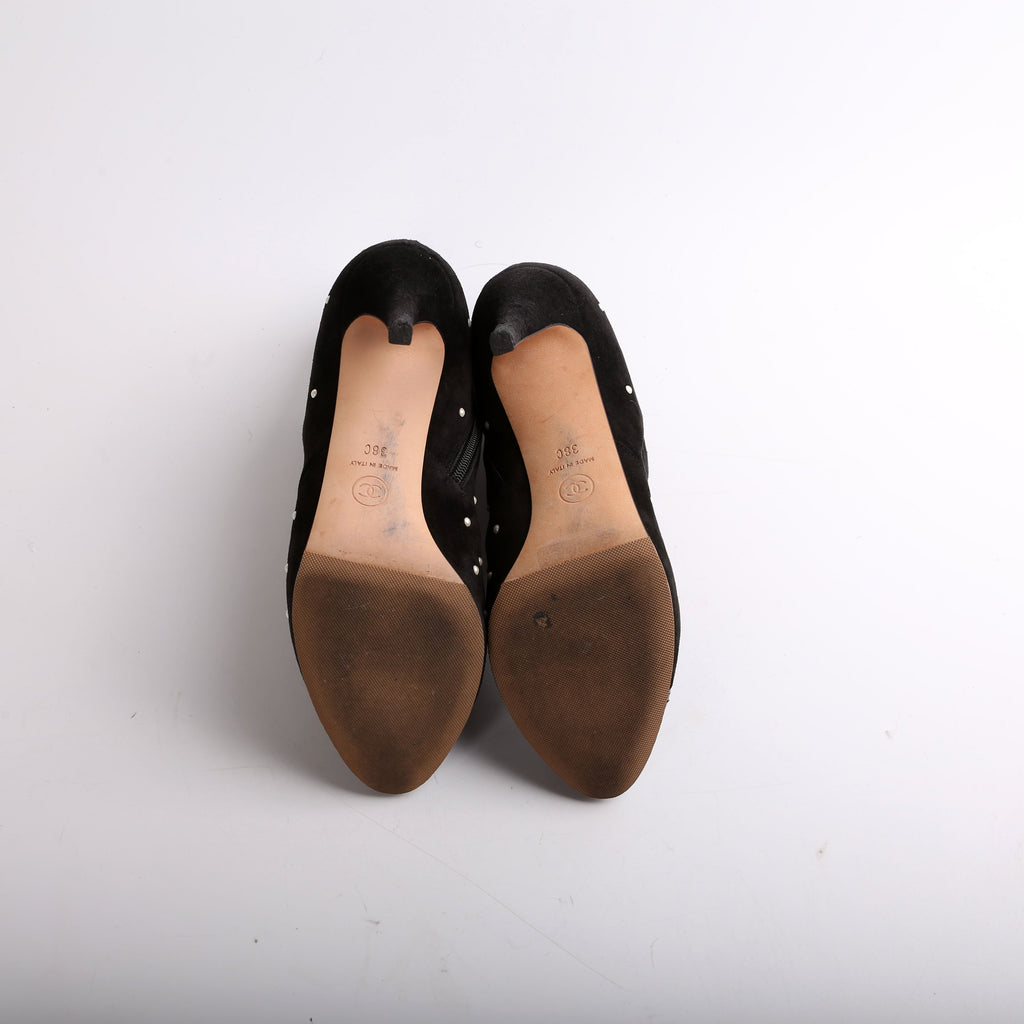 Suede Pearl Cap Toe Booties Size 38