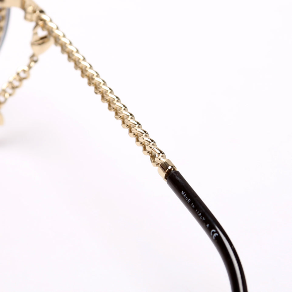 4245 Round Chain Sunglasses with Lanyard Black/Gold
