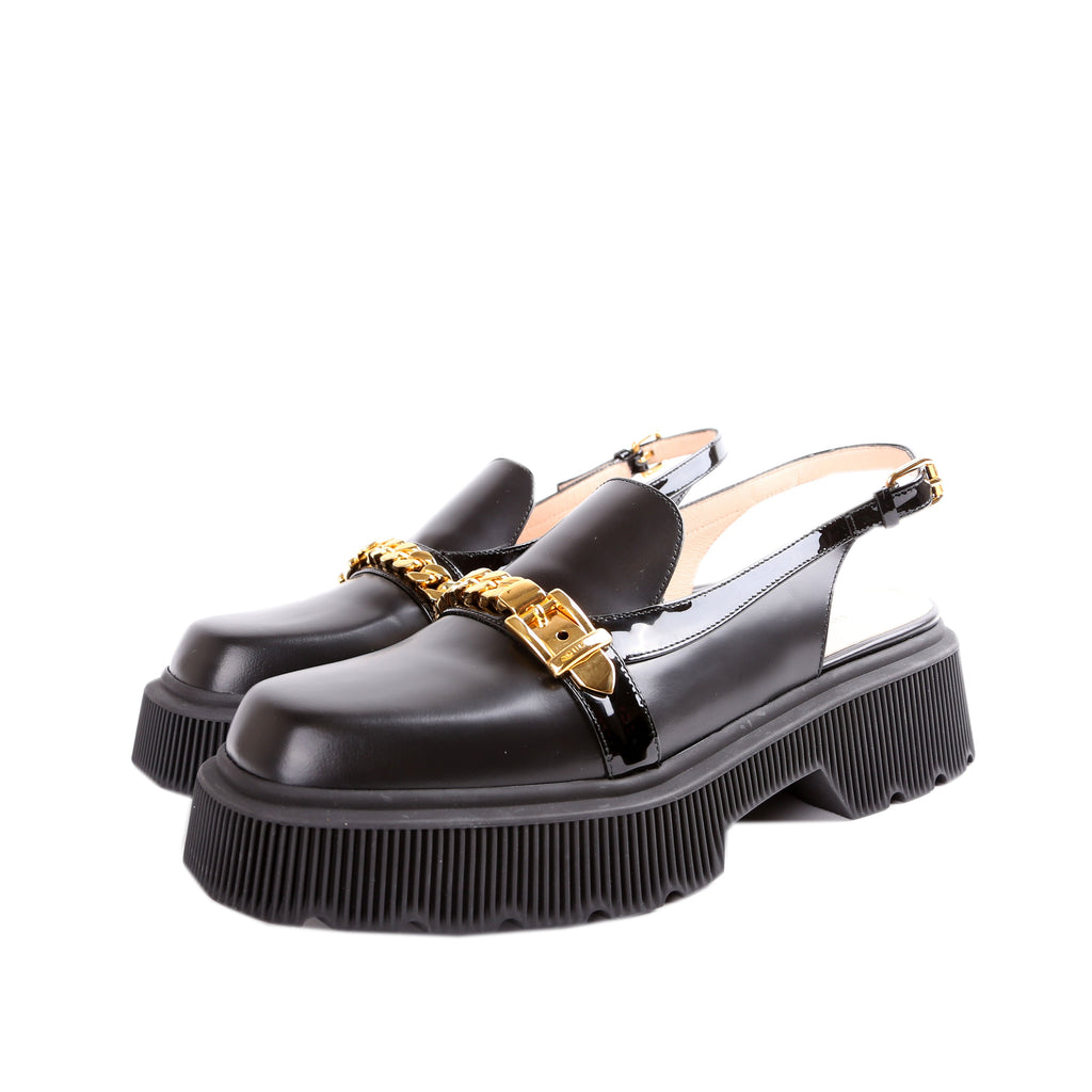 Calfskin Hundler Chain Slingback Loafers Size 40.5