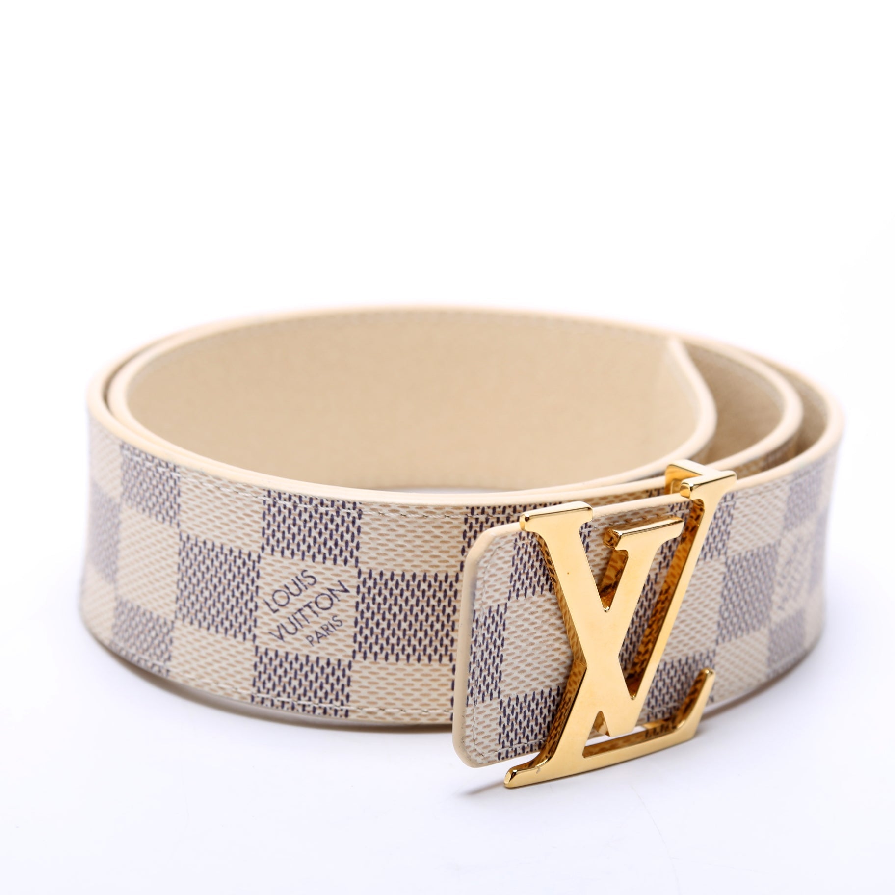 LV Initiales 40MM Reversible Leather/Damier Azur Belt Size 80/32