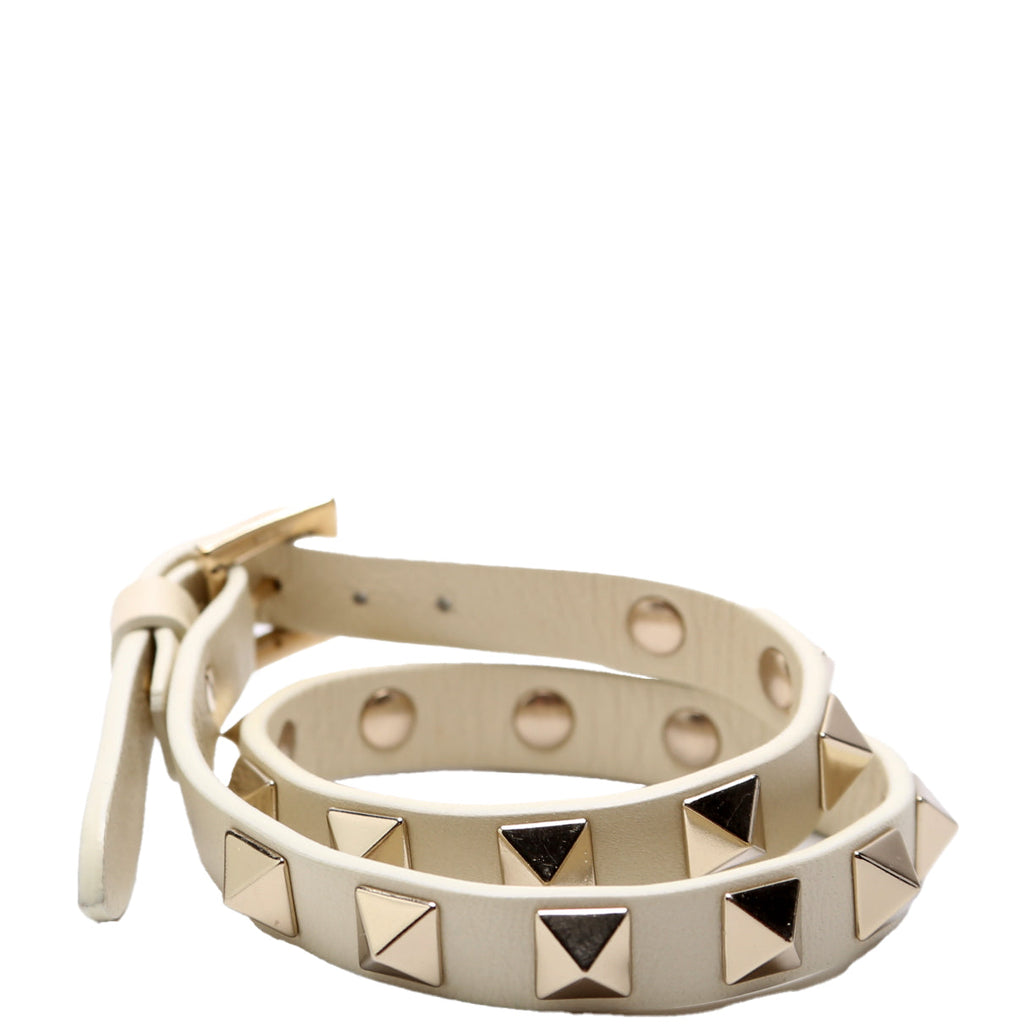 Rockstud Double Wrap Leather White