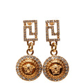 Crystal Greca Medusa Drop Earrings Gold