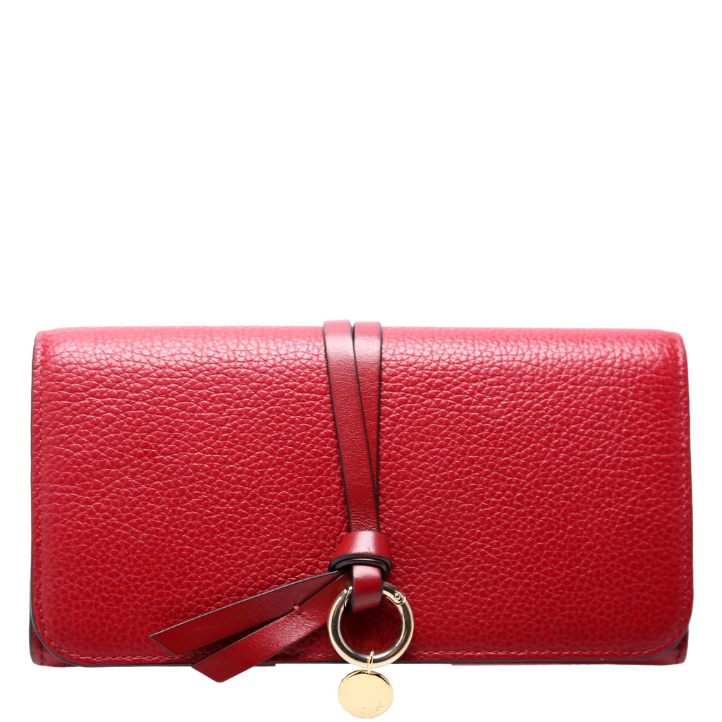 Alphabet Grain Leather Long Wallet Red