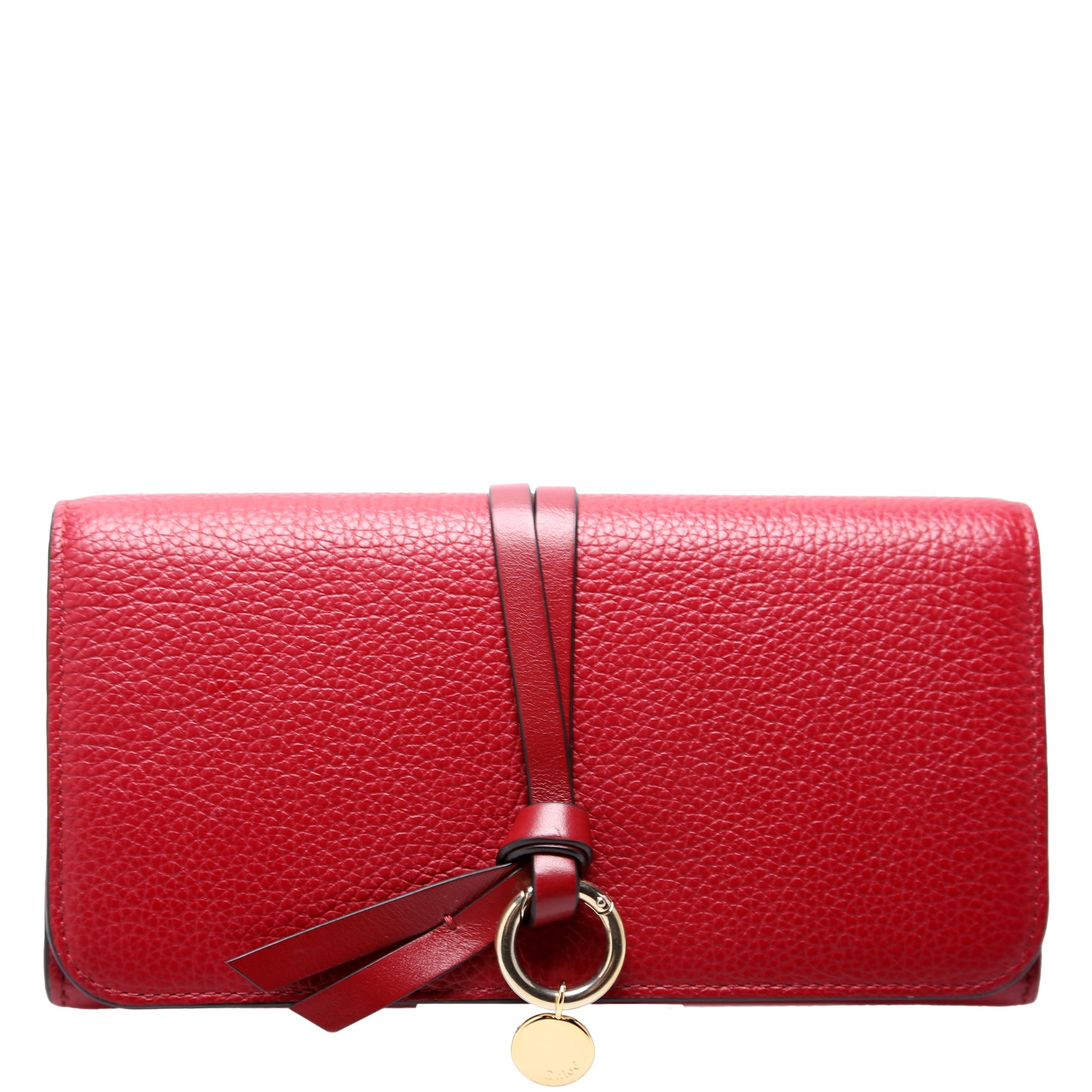 Alphabet Grain Leather Long Wallet Red